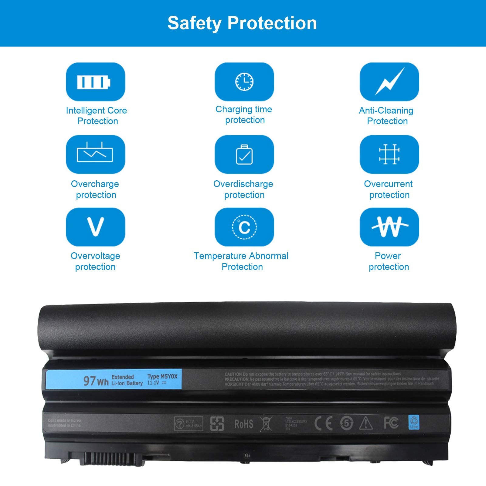 97Wh E6420 Battery Extended 9Cell E6430 E6440 T54Fj M5Y0X 8858X For Dell Latitude E6520 E6530 E6540 E5420 E5430 E5520 E5530,Insp