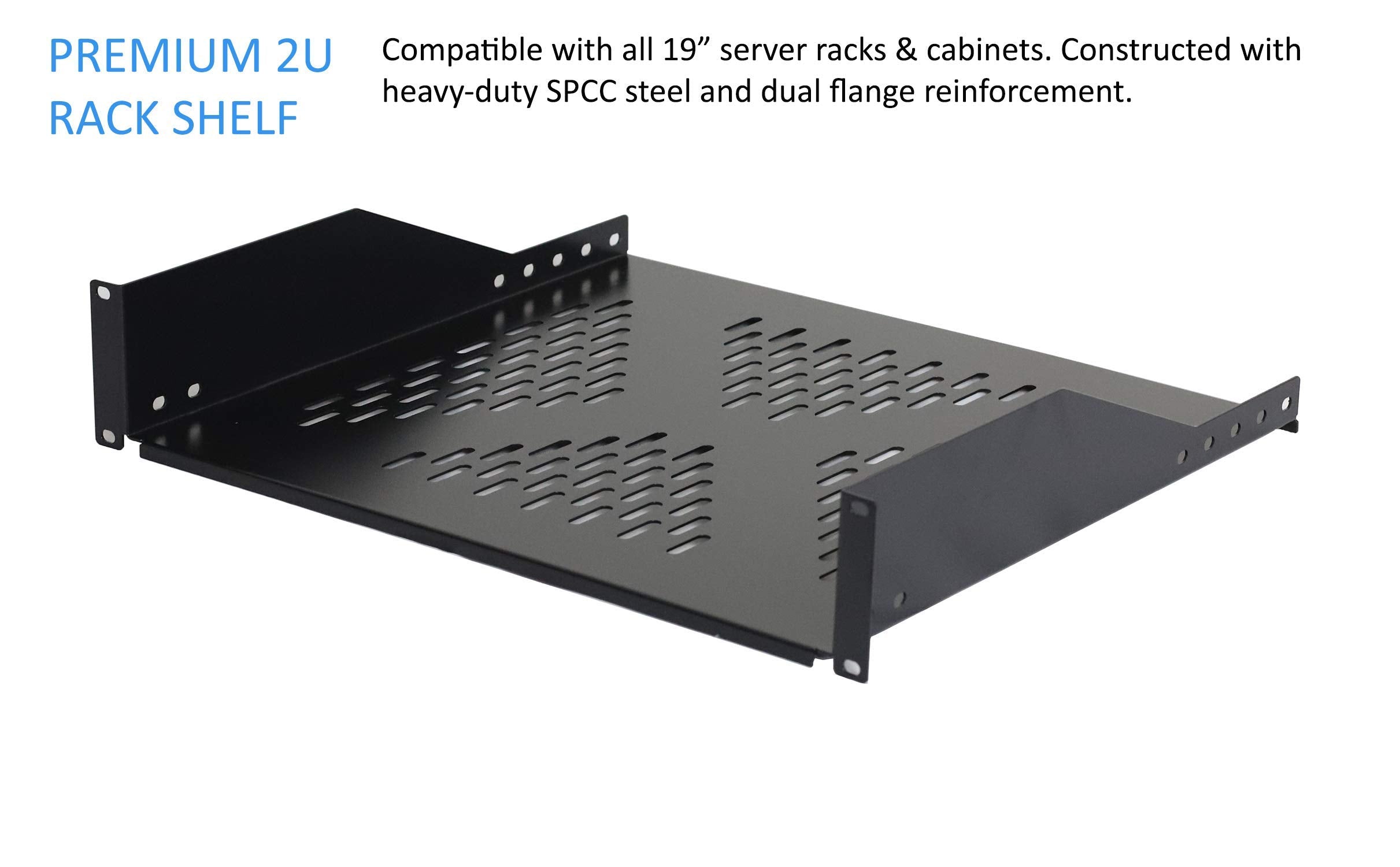 2U Universal Server Shelf Vented Rack Mount Cantilever Shelf 16'' Deep, For 19    Equipment Racks, Heavy Duty Rack Cabinet Shelf