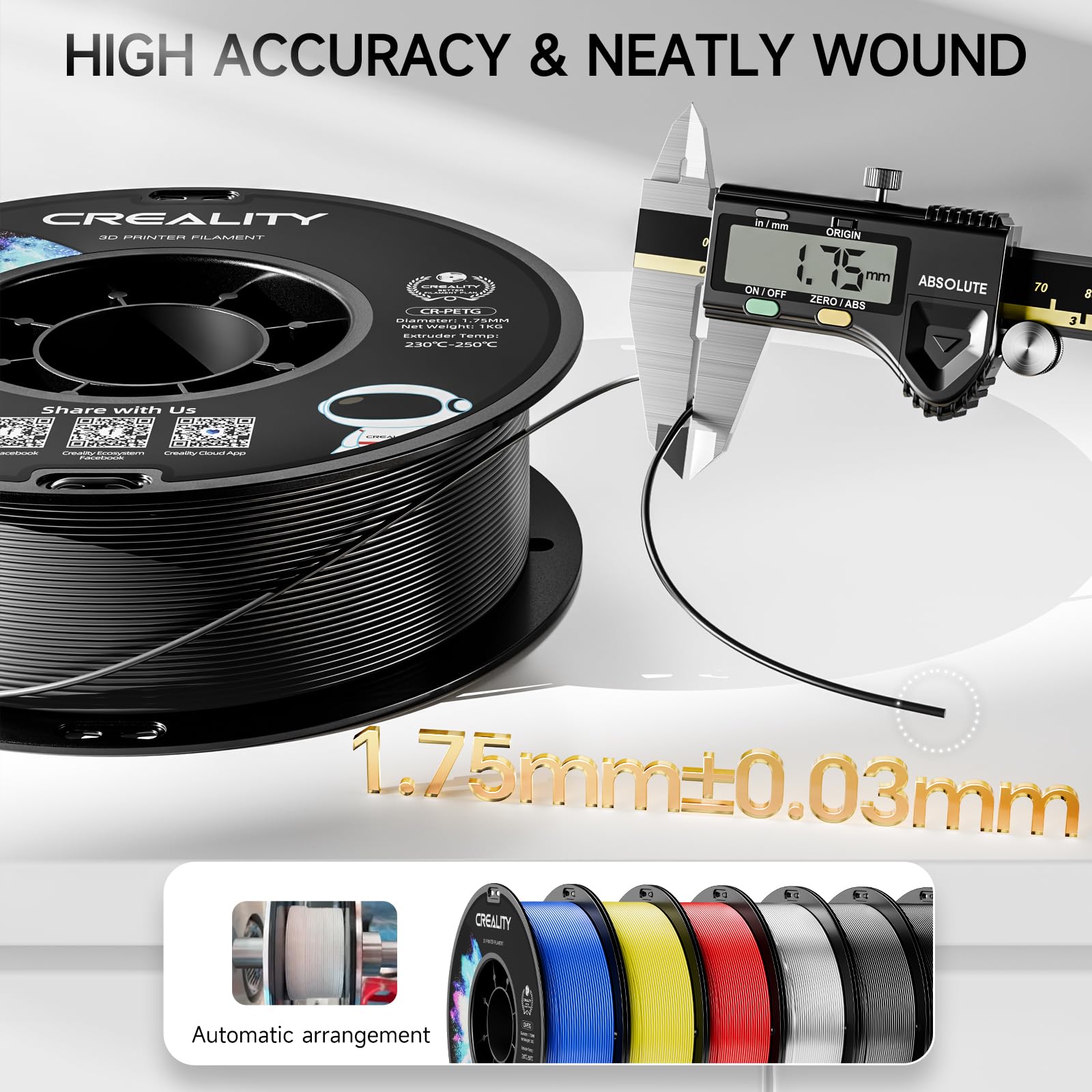 Creality Petg Filament 1.75Mm 3D Printer Filament, 2Kg (4.4Lb) Neatly Wound Spool, Dimensional Accuracy 0.03Mm, 2024 Latest Batc