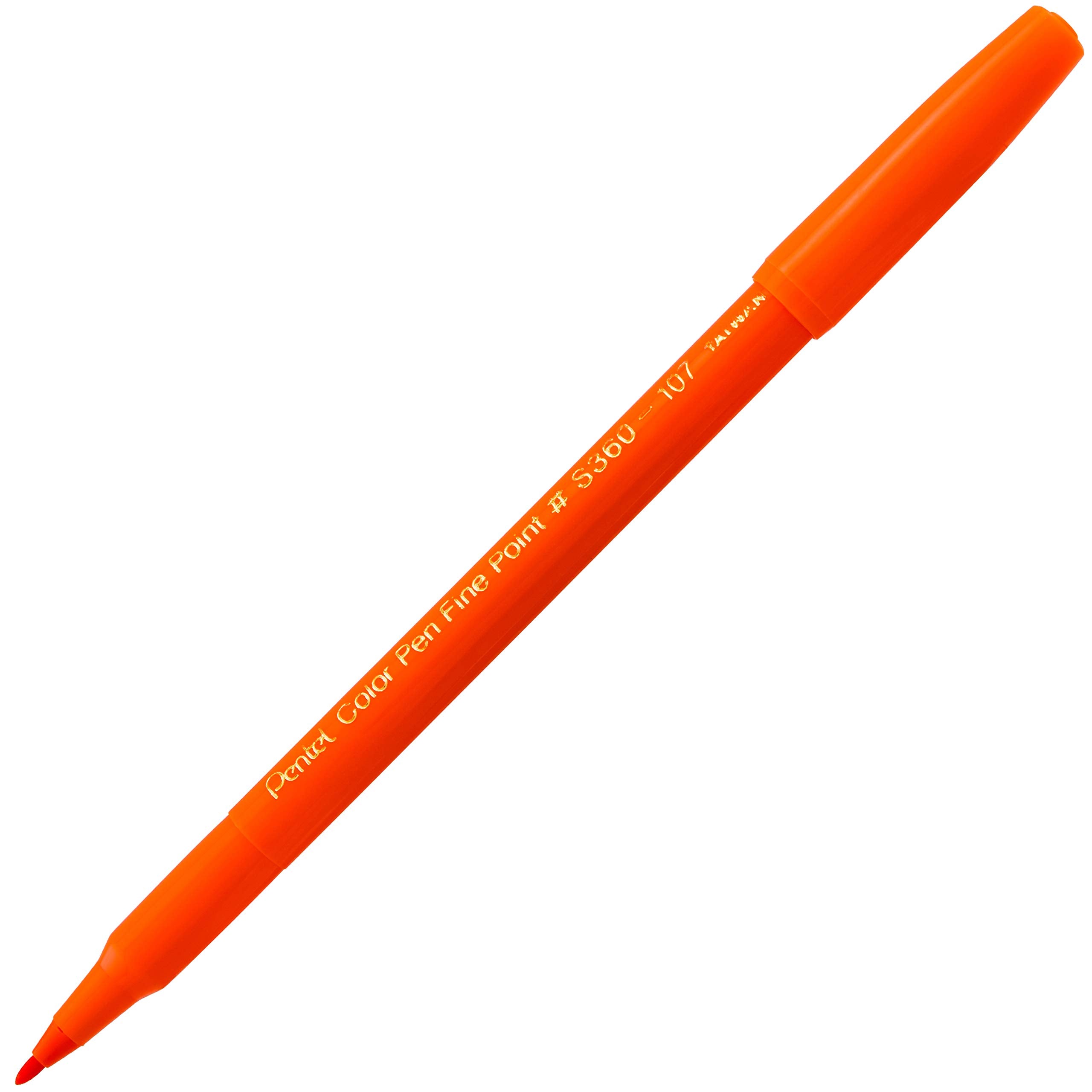 Pentel Arts Color Pen, Orange, Box Of 12 (S360 107)