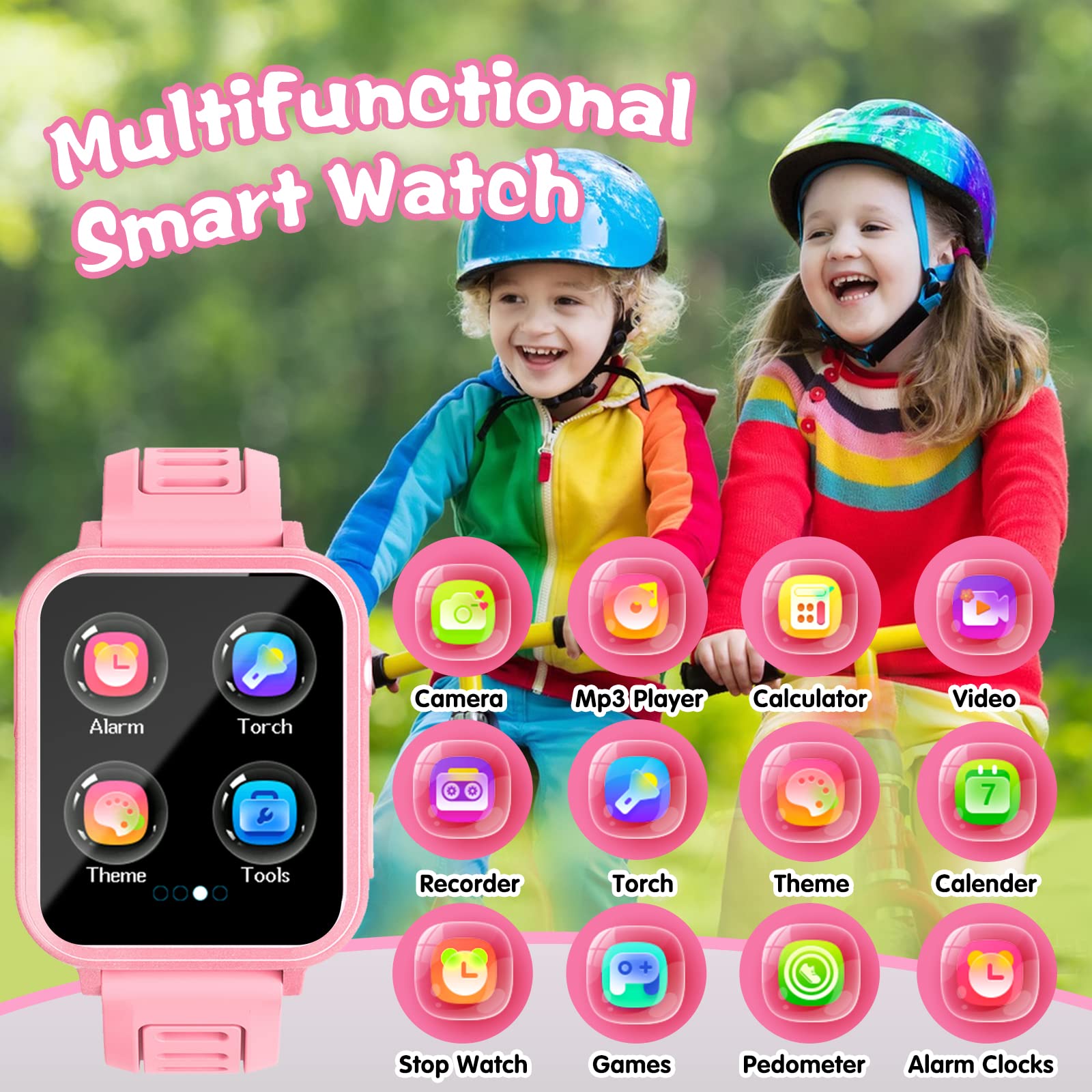Sedzofan Smart Watch For Kids, Gift For Girls Age 6-12, 24 Puzzle Games Hd Touchscreen Kids Watches With Mp3 Music Video Pedomet