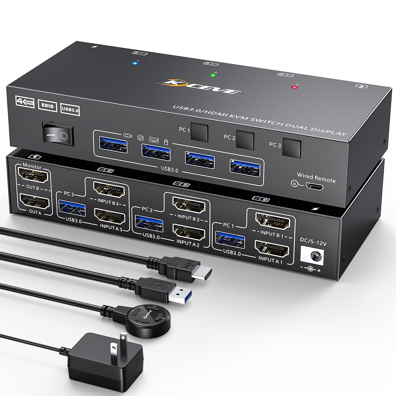 Hdmi Kvm Switch 2 Monitors 3 Computers 4K@60Hz, ???????? ????????????????????,Dual Monitor Kvm Switch For 3 Computers Share 2 Di