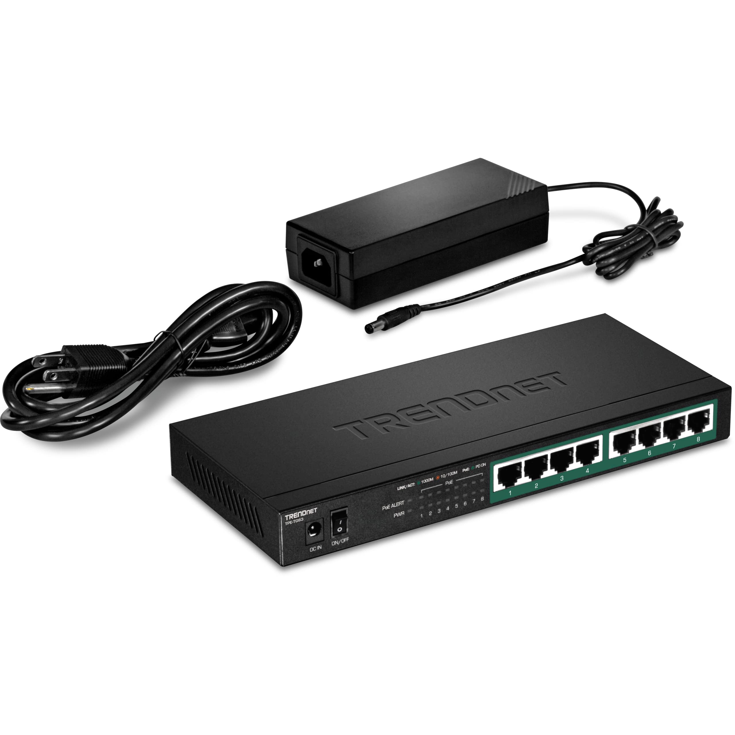 Trendnet 8-Port Gigabit Poe+ Switch, 65W Poe Power Budget, 16Gbps Switching Capacity, Ieee 802.1P Qos, Dscp Pass-Through Support