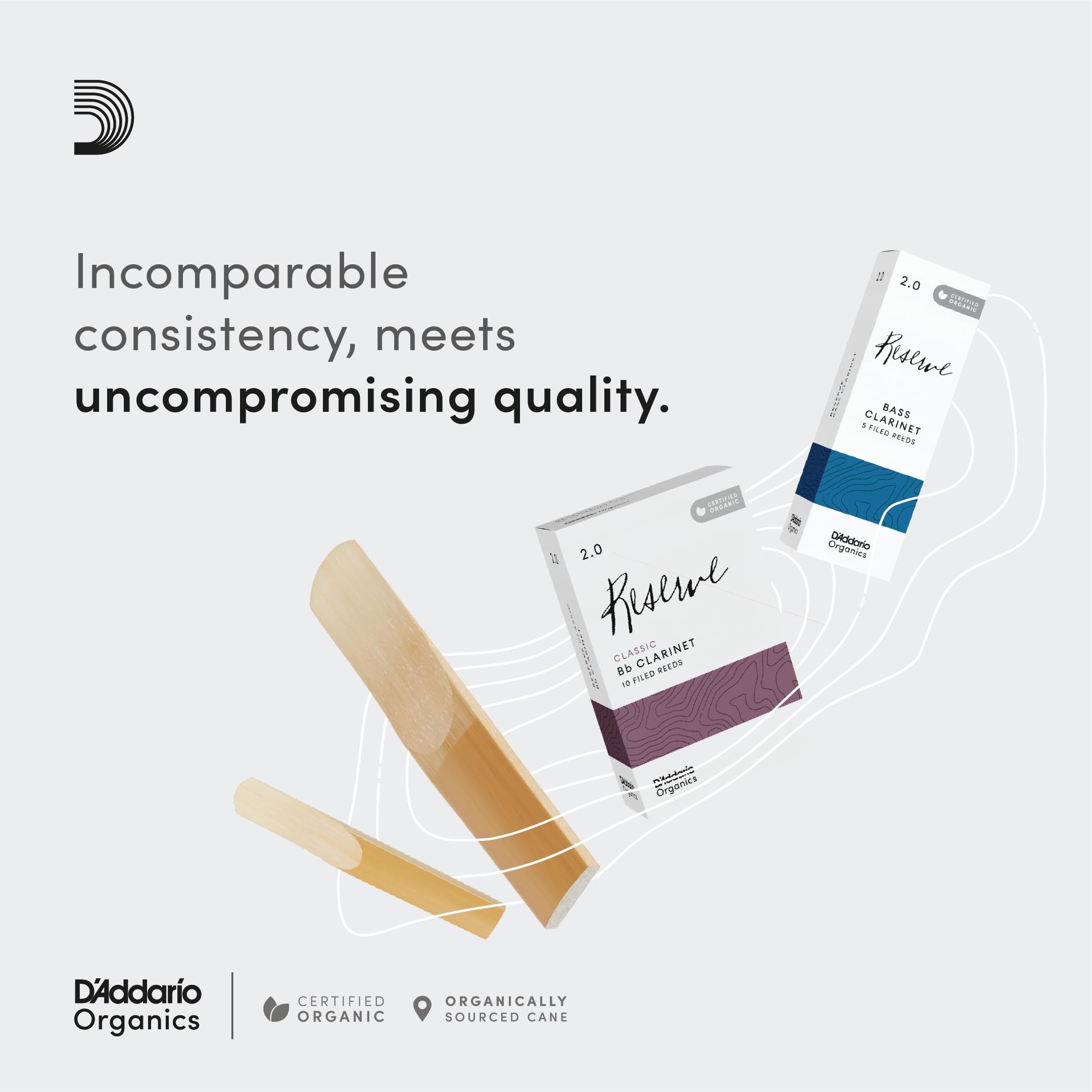 Daddario Organic Reserve Classic Bb Clarinet Reeds   Filed, Strength 2.5, 3 Pack