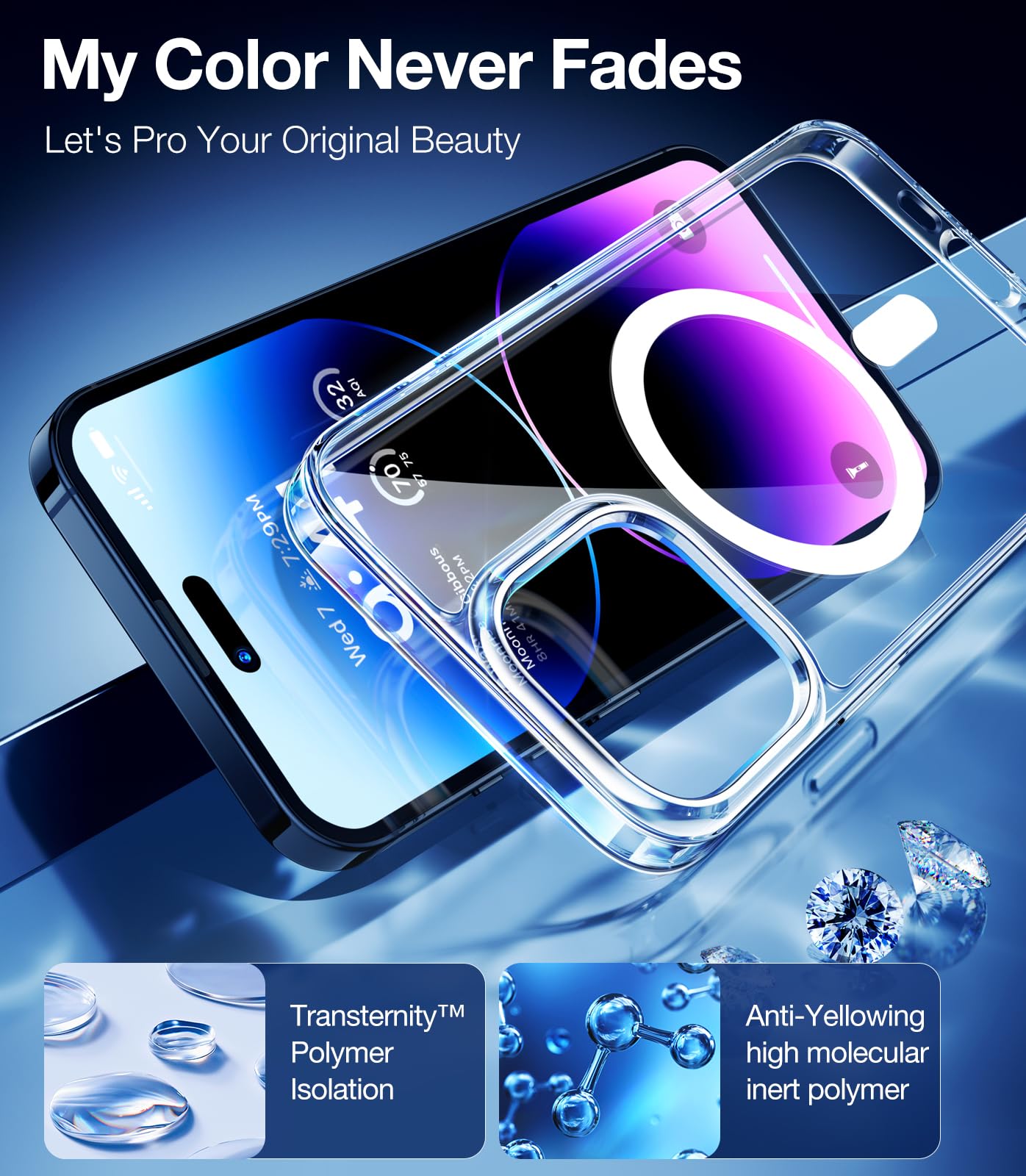 Torras Magnetic Clear For Iphone 14 Pro Case, Compatible With Magsafe, Never Yellow, 12 Ft Military Grade Drop Tested, Protectiv