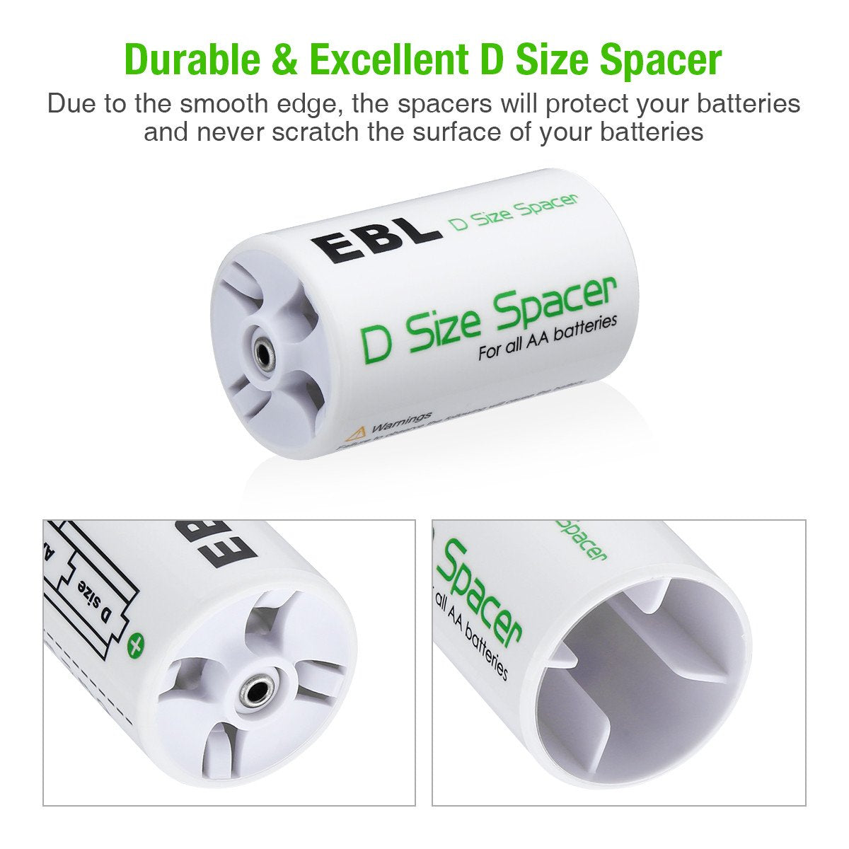 Ebl D Size Battery Adapters, Aa To D Size Battery Spacer Converter Case Use With Rechargeable Aa Battery Cells   4 Pack