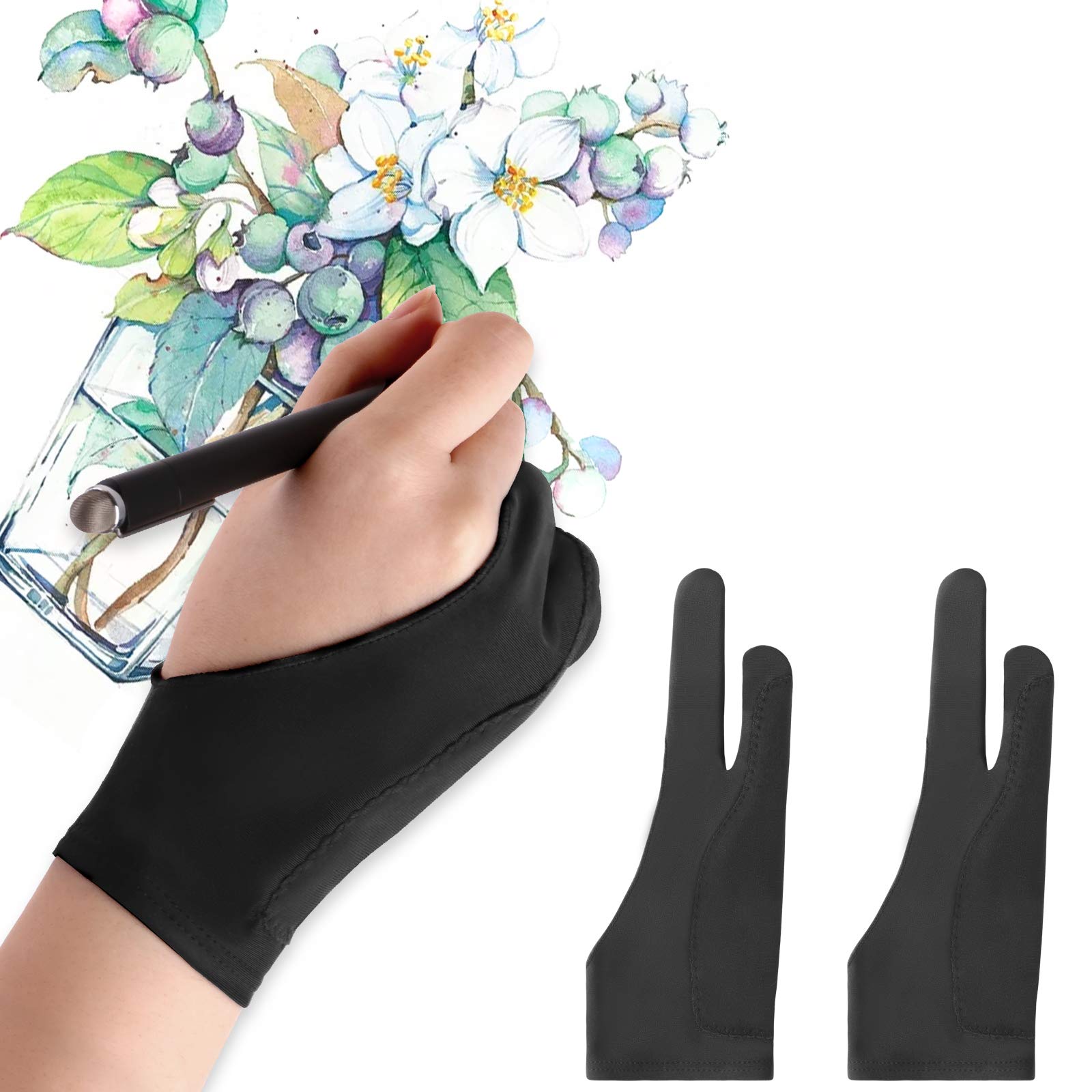 Mixoo Artists Gloves 2 Pack   Palm Rejection Gloves With Two Fingers For Paper Sketching, Ipad, Graphics Drawing Tablet, Suitabl