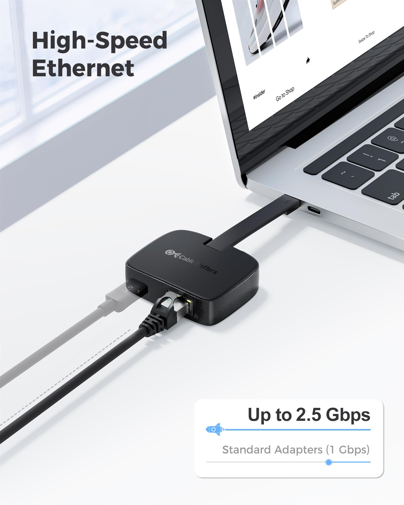 Cable Matters Usb C To 2.5 Gigabit Ethernet Adapter With 100W Charging (2.5G Ethernet To Usb C Adapter)  Compatible With Thunder