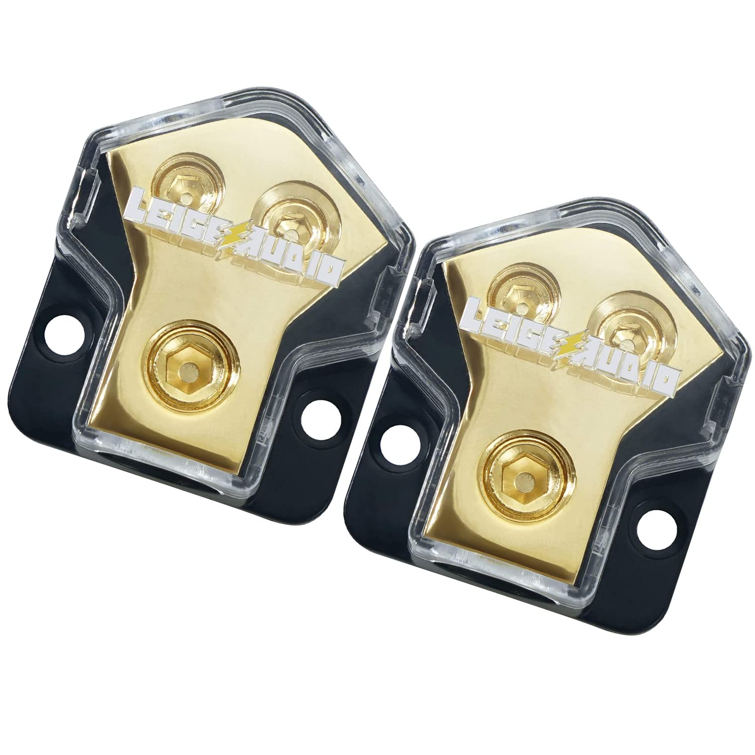 Leigesaudio 2Pack 0/2/4 Gauge In 4/8 Gauge Out 2 Way Amp Copper Power Distribution Block For Car Audio Splitter