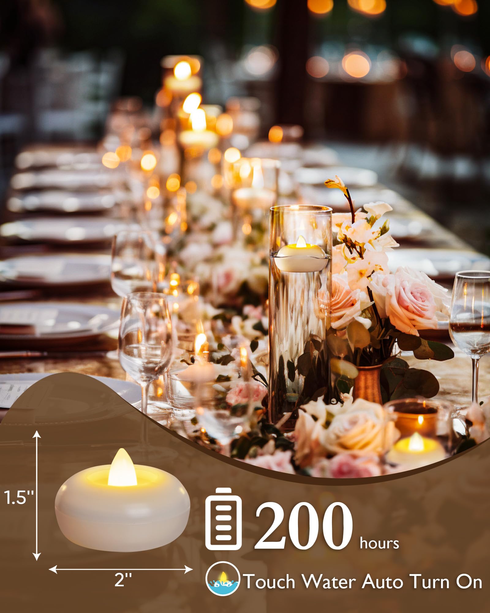 Homemory 2    Flameless Led Floating Candles, 200 Hour Plastic Battery Operated Flickering Waterproof Tealights For Cylinder Vas