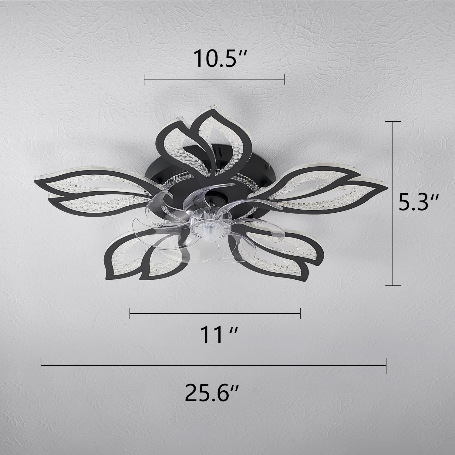 Yfrest Geometric Ceiling Fan With Light, Black, 26', 3000K 6000K, Remote Control, Low Profile, For Bedroom