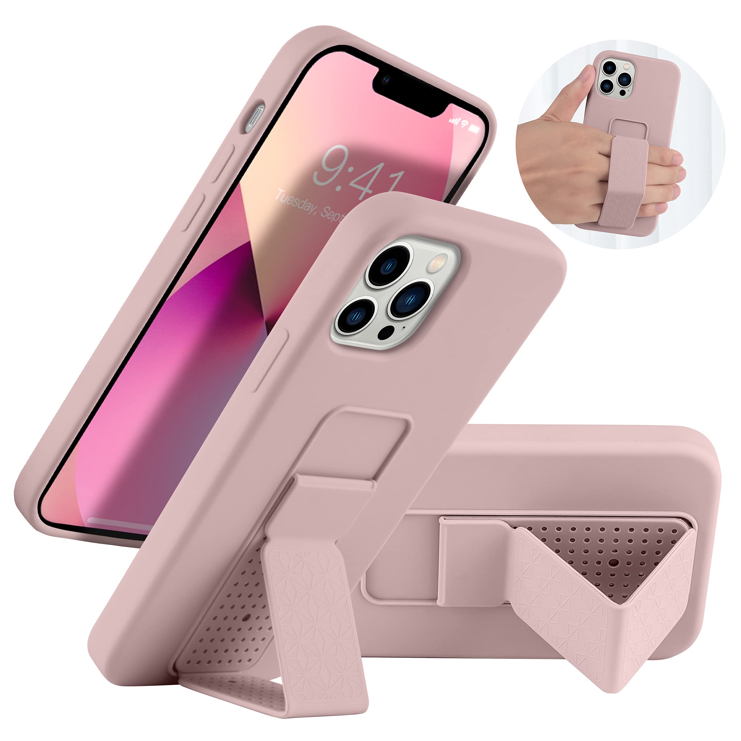 Laudtec Silicone Kickstand Case Compatible With Iphone 13 Pro Case Vertical And Horizontal Stand Hand Strap Kickstand, Flexible