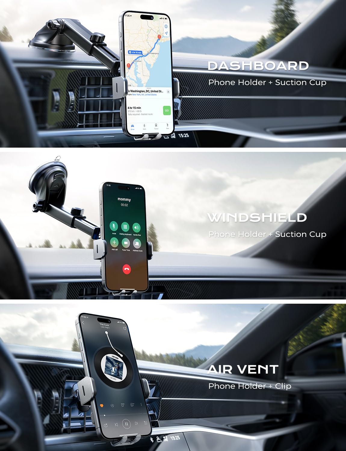 Chgeek Wireless Car Charger, 15W Fast Charging Auto Clamping Car Charger Phone Mount Phone Holder Fit For Iphone 15 14 13 12 11