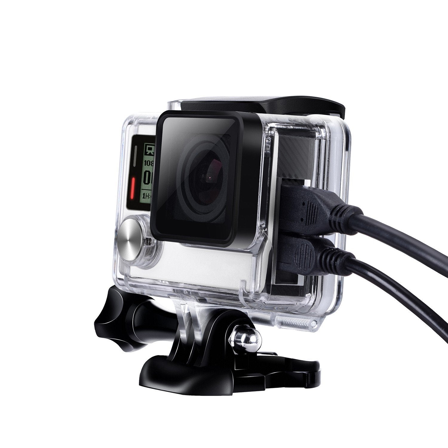 Suptig Protective Case Charging Case Wire Connectable Skeleton Protective Side Open Housing Case Compatible For Gopro Hero 4 Her