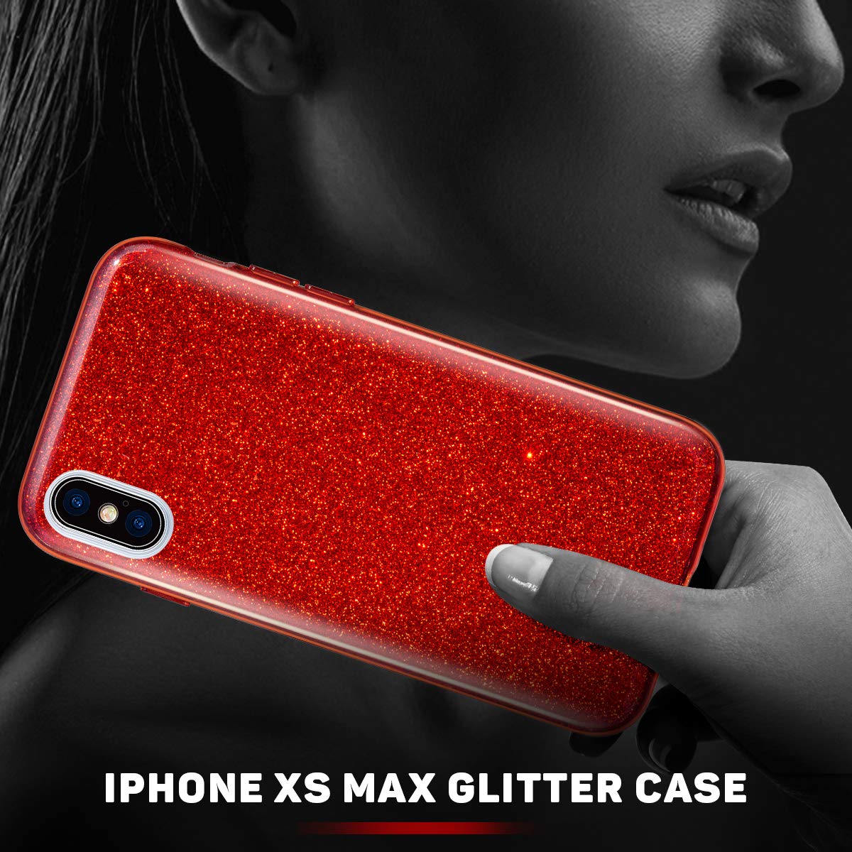 Mateprox Compatible With Iphone Xs Max Case,Bling Sparkle Cute Girls Women Protective Christmas Case (Red)