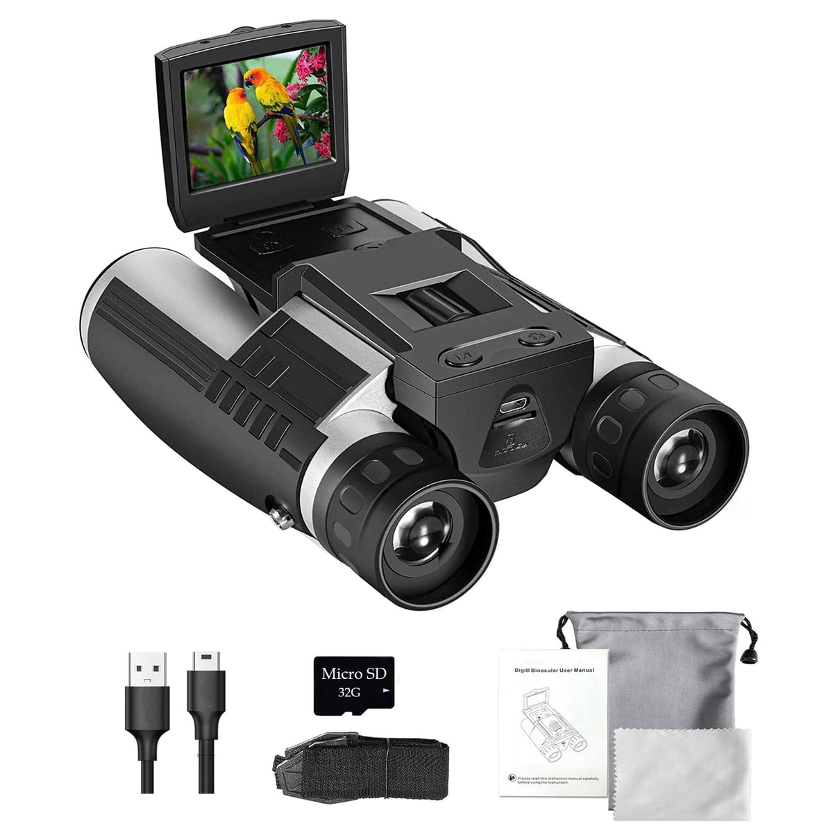 2'' Lcd Display Digital Binoculars With Camera 12X32 5Mp Take Pictures Video Recorder Function Binoculars Camera With 32Gb Memer