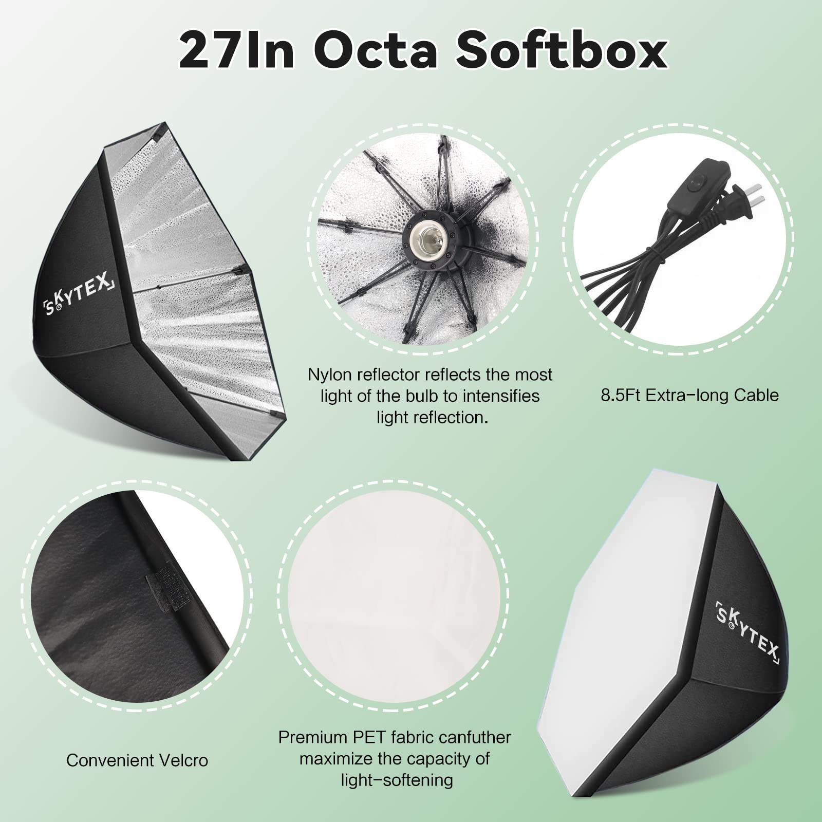 Softbox Lighting Kit, Skytex Continuous Photography Lighting Kit With 2X20X28In Octa Soft Box | 2X 135W 2700 6400K E27 Led Bulb,