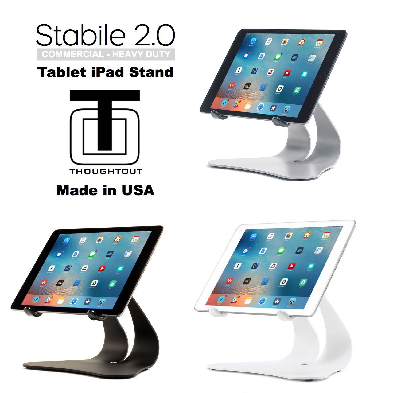 Thought Out Stabile 2.0 Steel Stand White - Made In Usa - Compatible With Apple Ipad