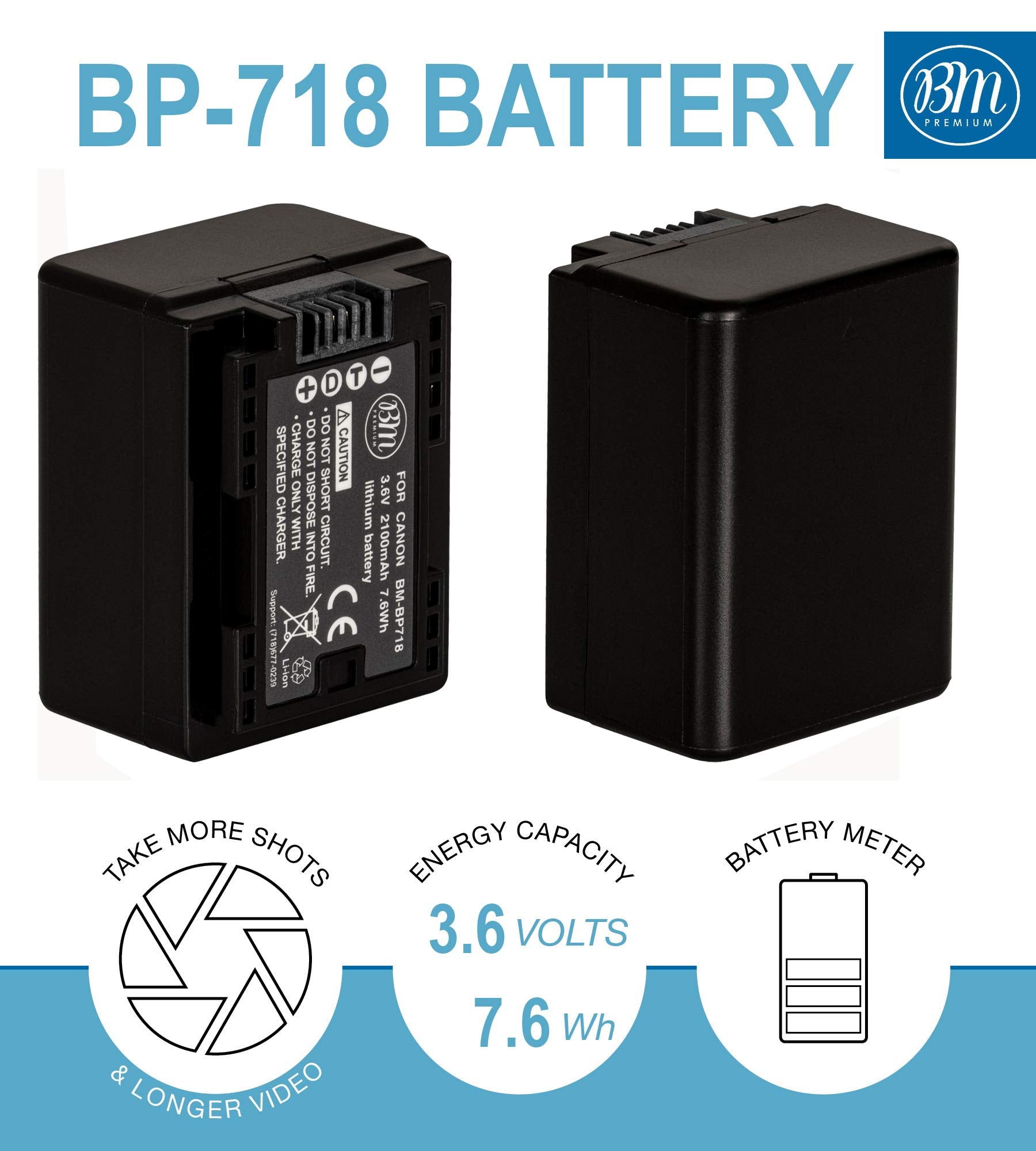 Bm Premium Bp 718 Battery And Charger For Canon Vixia Hfr80 Hfr82 Hfr800 Hfm50 Hfm52 Hfm500 Hfr30 Hfr32 Hfr300 Hfr40 Hfr42 Hfr40