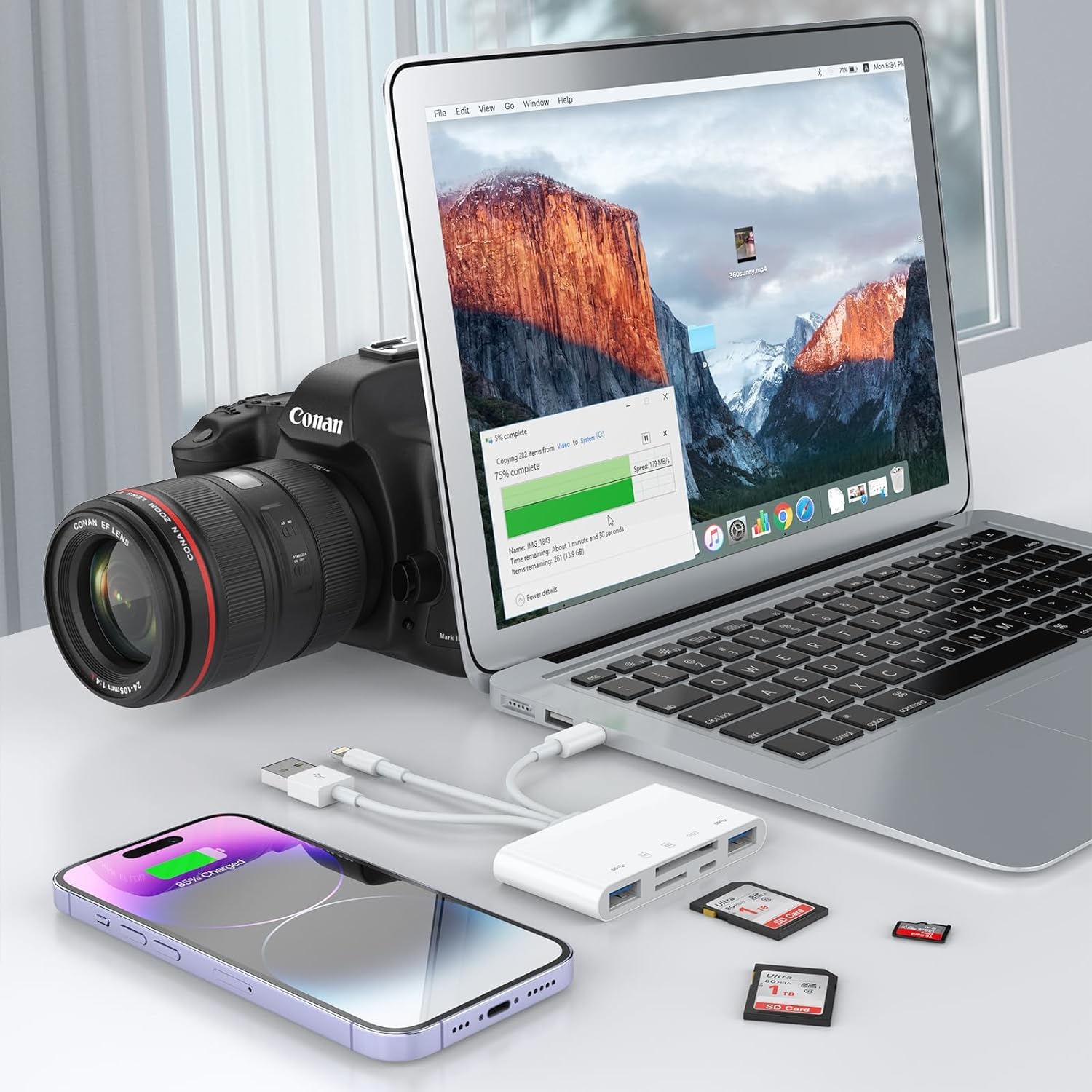 5 In 3 Sd Tf Memory Card Reader For Iphone Ipad With Usb Otg & Charging Port, [Mfi Certified] High Speed Trail Game Camera Viewer, Simultaneous Charging And Reading, Sd Camera Adapter Plug And Play