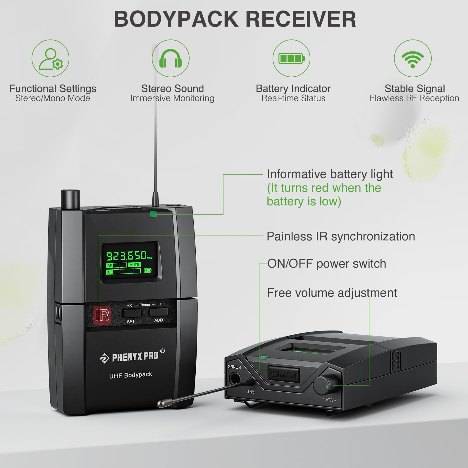 Phenyx Pro Wireless In Ear Monitor System, Stereo Iem System With Rack Mount Kit, 89 Frequencies, 900Mhz Uhf Band, 164Ft Range,