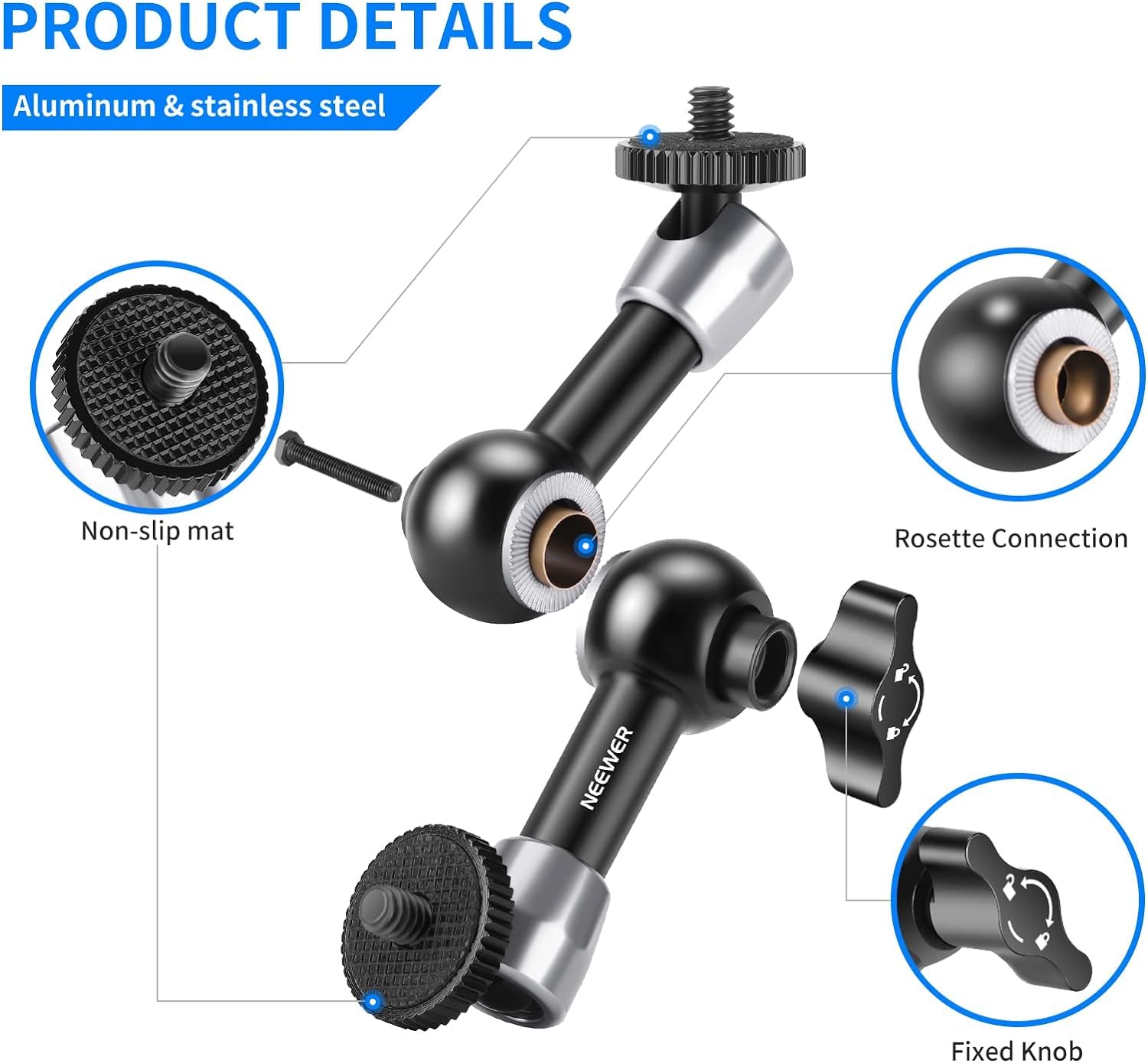 Neewer 5.9''/15Cm Adjustable Friction Magic Arm With 1/4'' Screw On Both Ends, Compatible With Smallrig Cage, Flash/Led Light/Mi