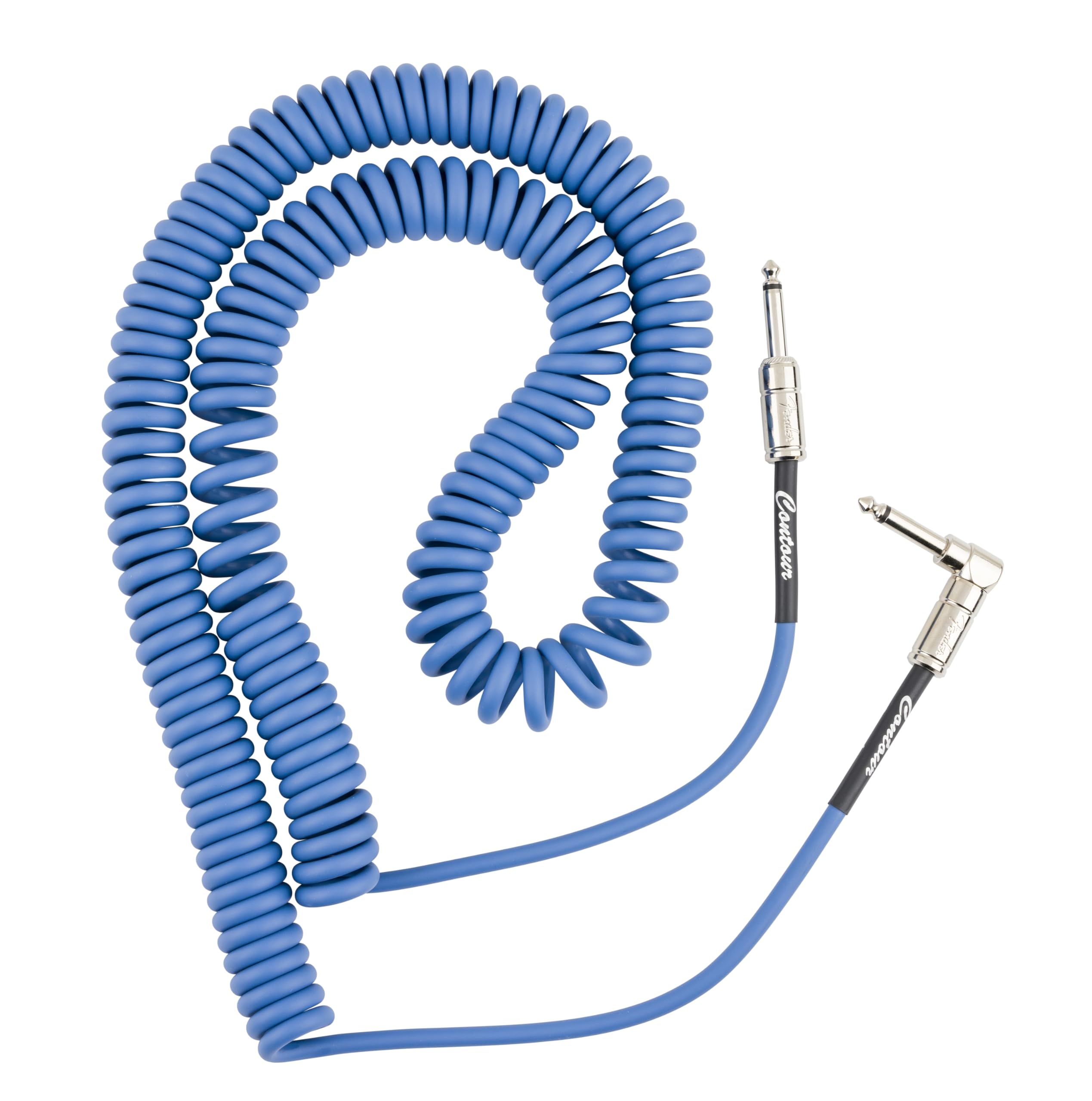 Fender Contour Coiled Instrument Cable, Guitar Accessories, Straight/Angle, Lake Placid Blue, 30 Ft