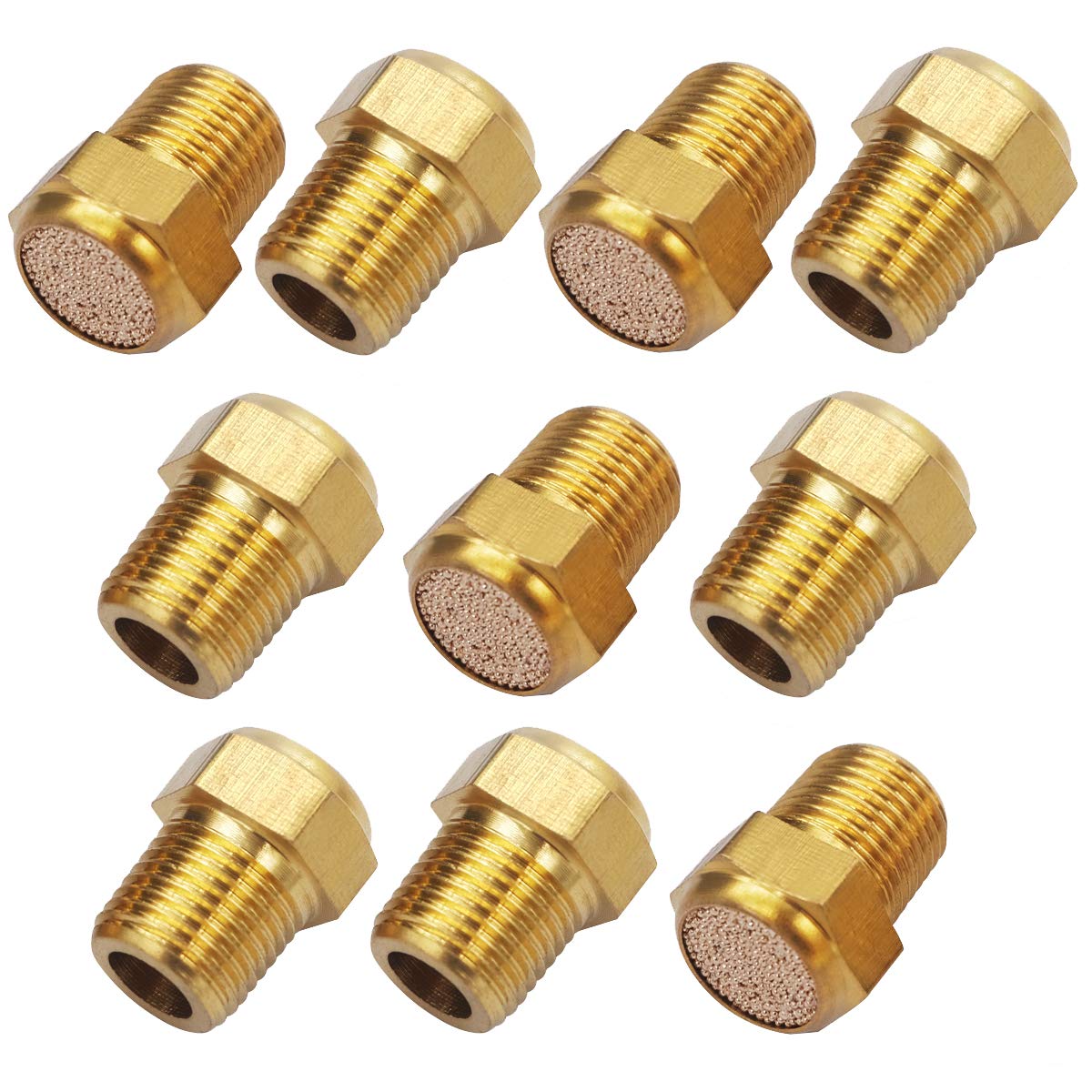 Mxuteuk 10Pcs Brass Pneumatic Muffler Filter Noise Silencer, Hex Sintered Silencer Air Line Fitting Flat 1/8 '' Npt Xyq P (1 8)