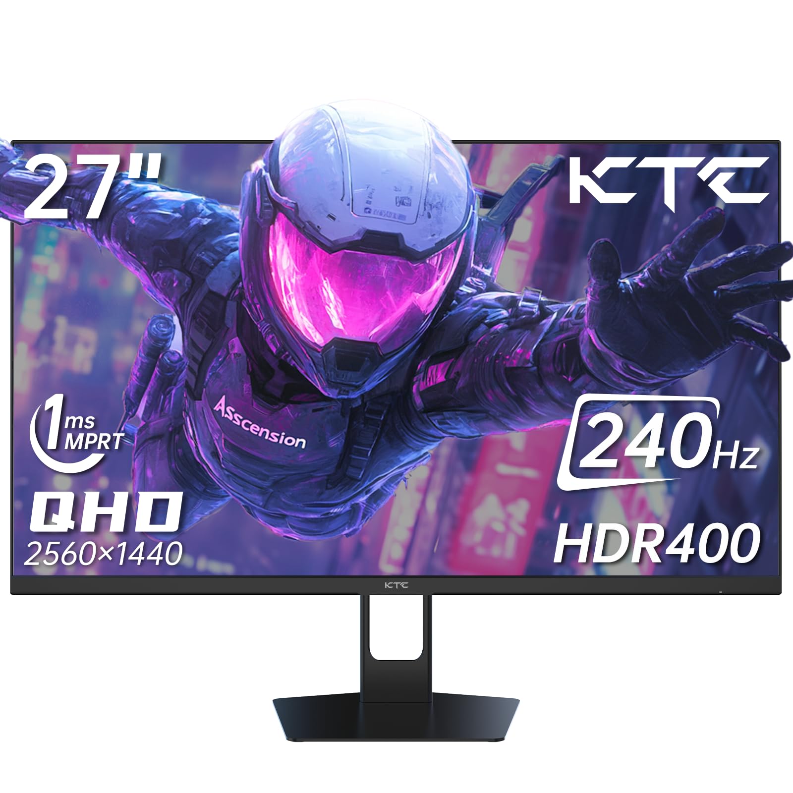 Ktc 27'' 240Hz Gaming Monitor 1440P(2560   1440) 144Hz 1Ms Fast Hva Hdr400 130% Srgb Hdmi & Displayport Adaptivesync Vesa Tilt E