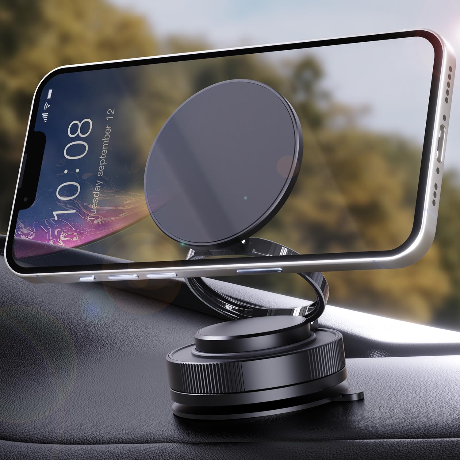 Kelybely For Magsafe Car Mount, 2025 Upgraded Magnetic Phone Holder For Car, Hands Free Suction Cup Cell Phone Holder Car Access