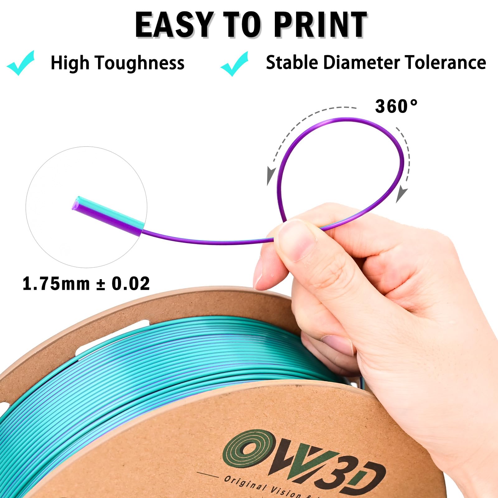 Ovv3D Pla Filament 1.75Mm, 3D Printer Filament Silk Pla Dual Color Pla Filament, Purple And Sky Blue Pla Filament, Color Change