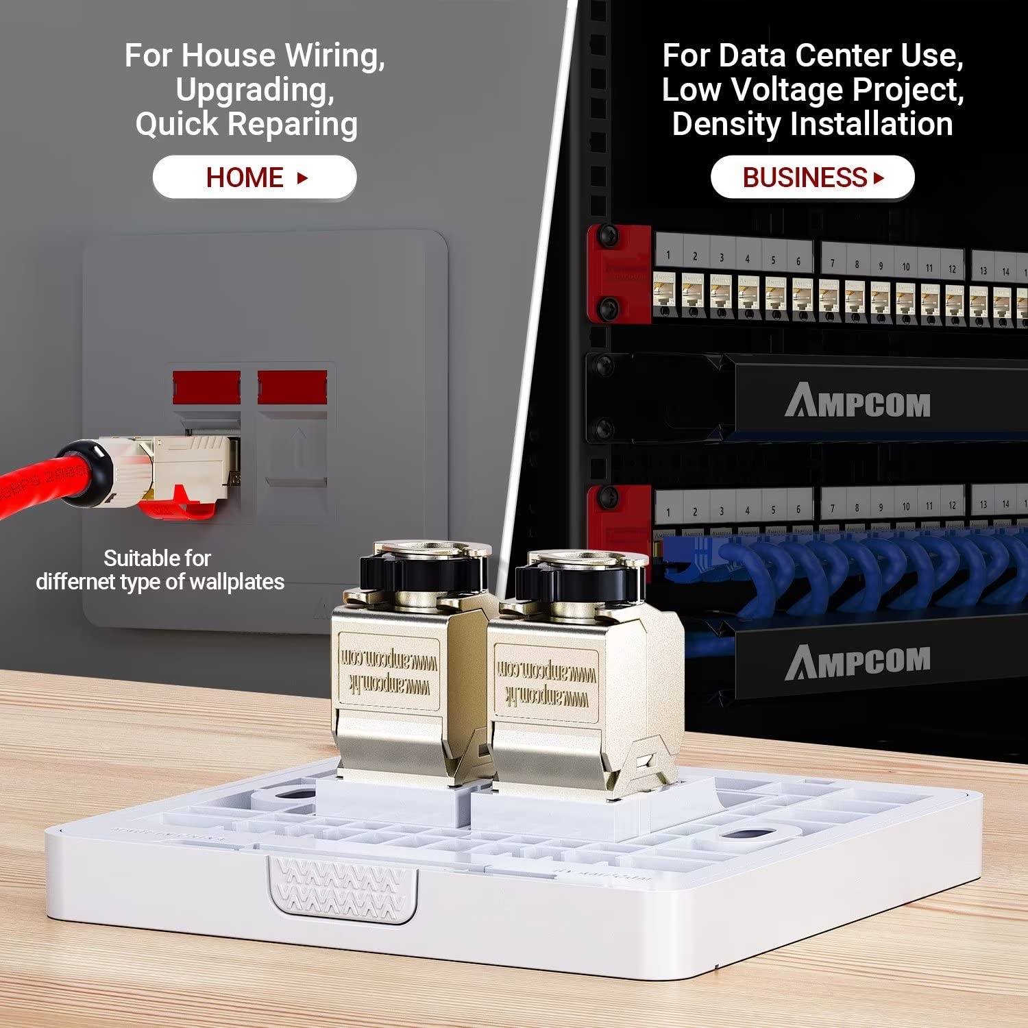 Ampcom Cat7 Keystone Jack Ratchet Zip Tie Design, 10Gbps 600Mhz Shielded Zinc Alloy Rj45 Tool Free Keystone Connector 6 Pack