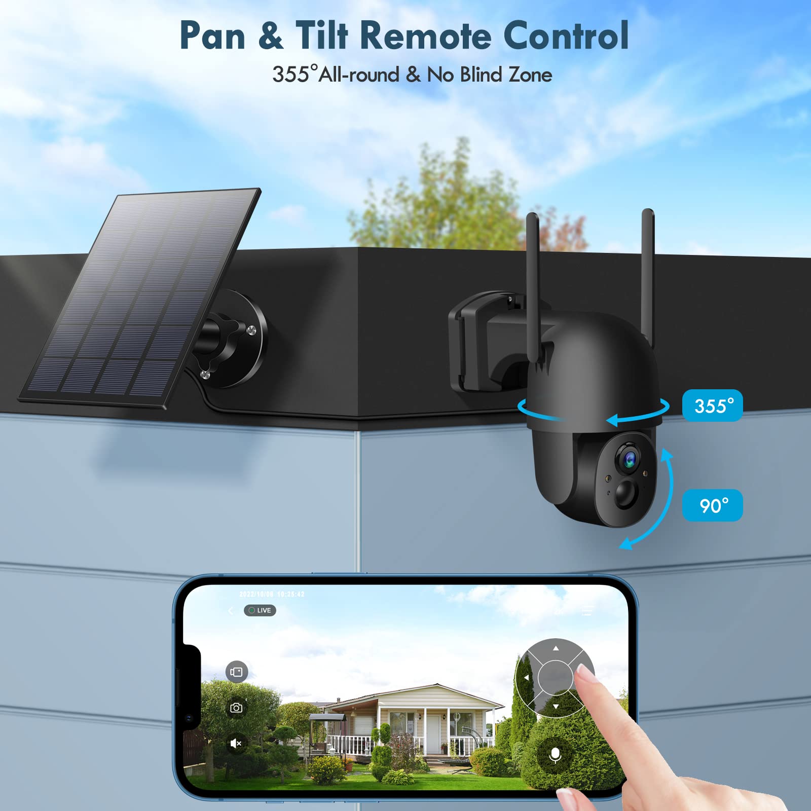 Poyasilon Solar Security Cameras Wireless Outdoor, 3Mp 2K Fhd Outdoor Camera Wireless 2.4G Wi Fi 355 View Pan Tilt Security Came