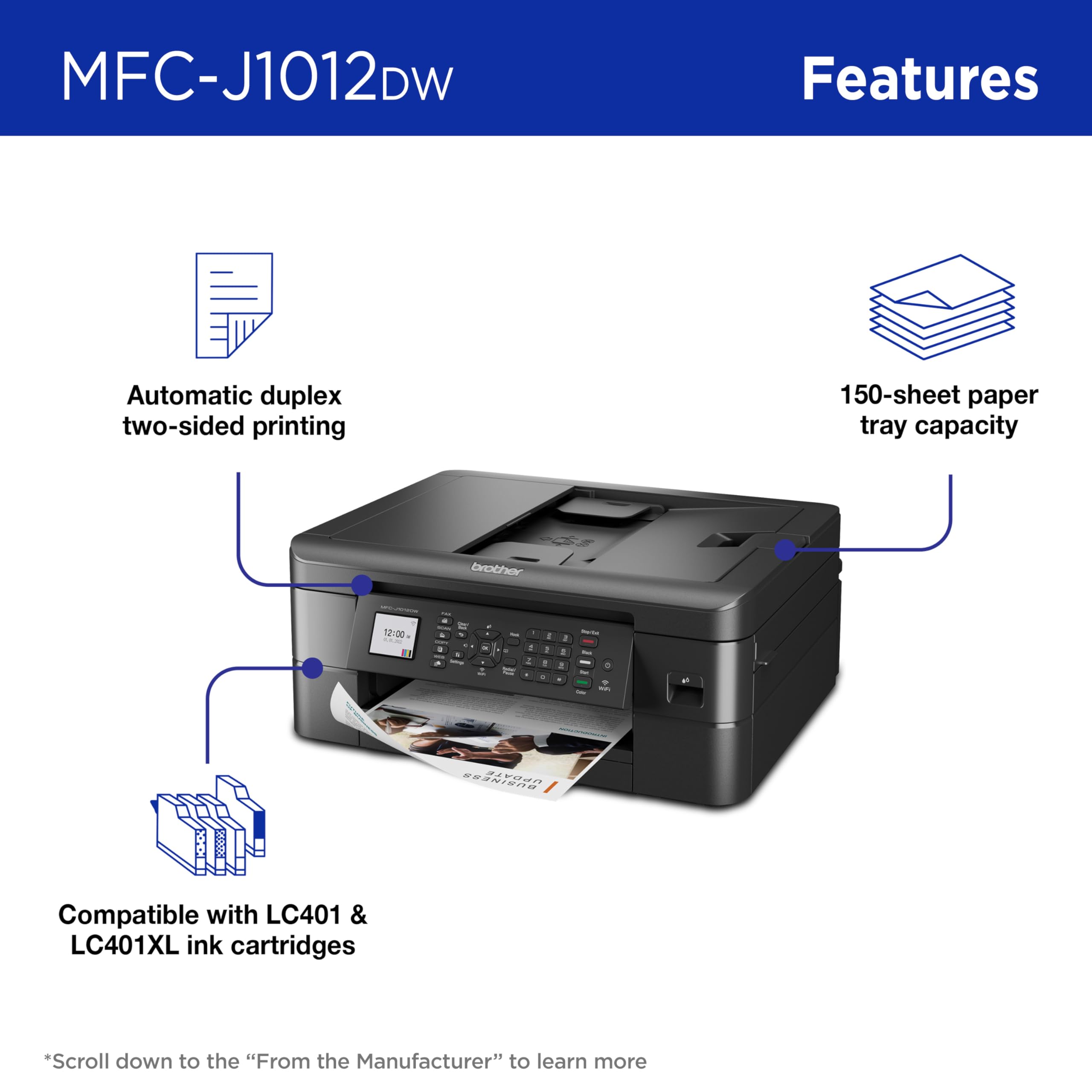 Brother Mfc-J1012Dw Wireless Colour Inkjet All-In-One Printer With Mobile Device And Duplex Printing, For Home Office And Person