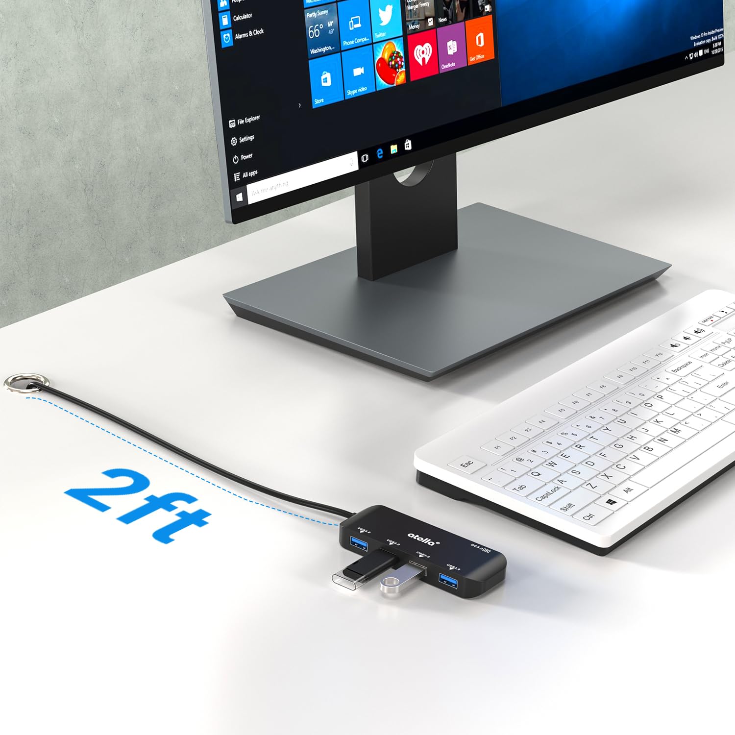 Usb Hub, 4-Port Usb 3.0 Hub With 2Ft Cable, Ultra-Slim Data Expander - Compatible With Windows, Mac, Linux Laptops & Pcs