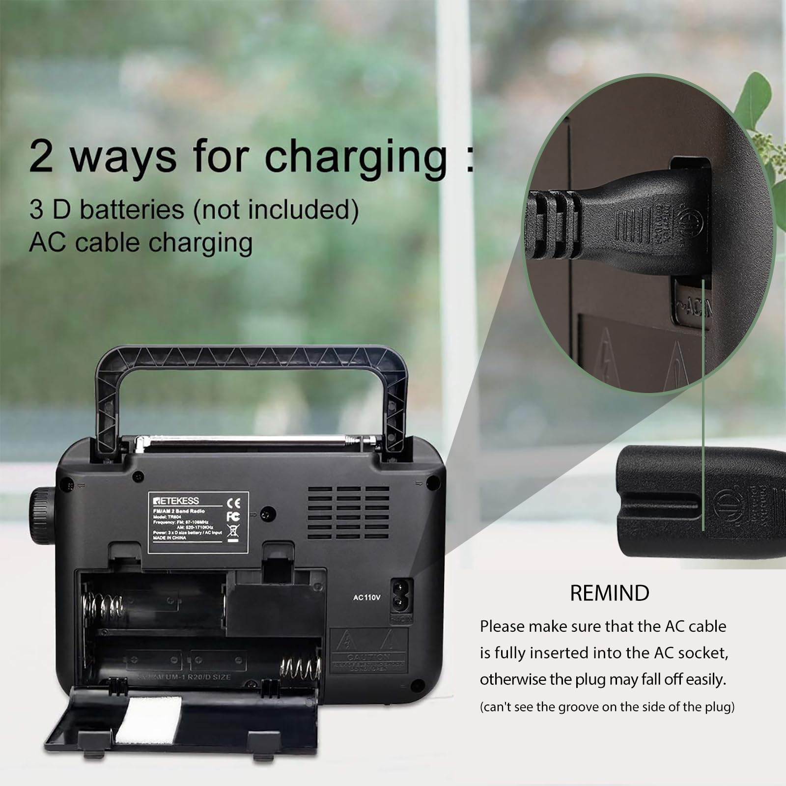 Retekess Tr604 Am Fm Radio, Battery Operated Radio Portable, Am Fm Radio Plug In Wall, High/Low Tone Mode, Big Speaker, Earphone