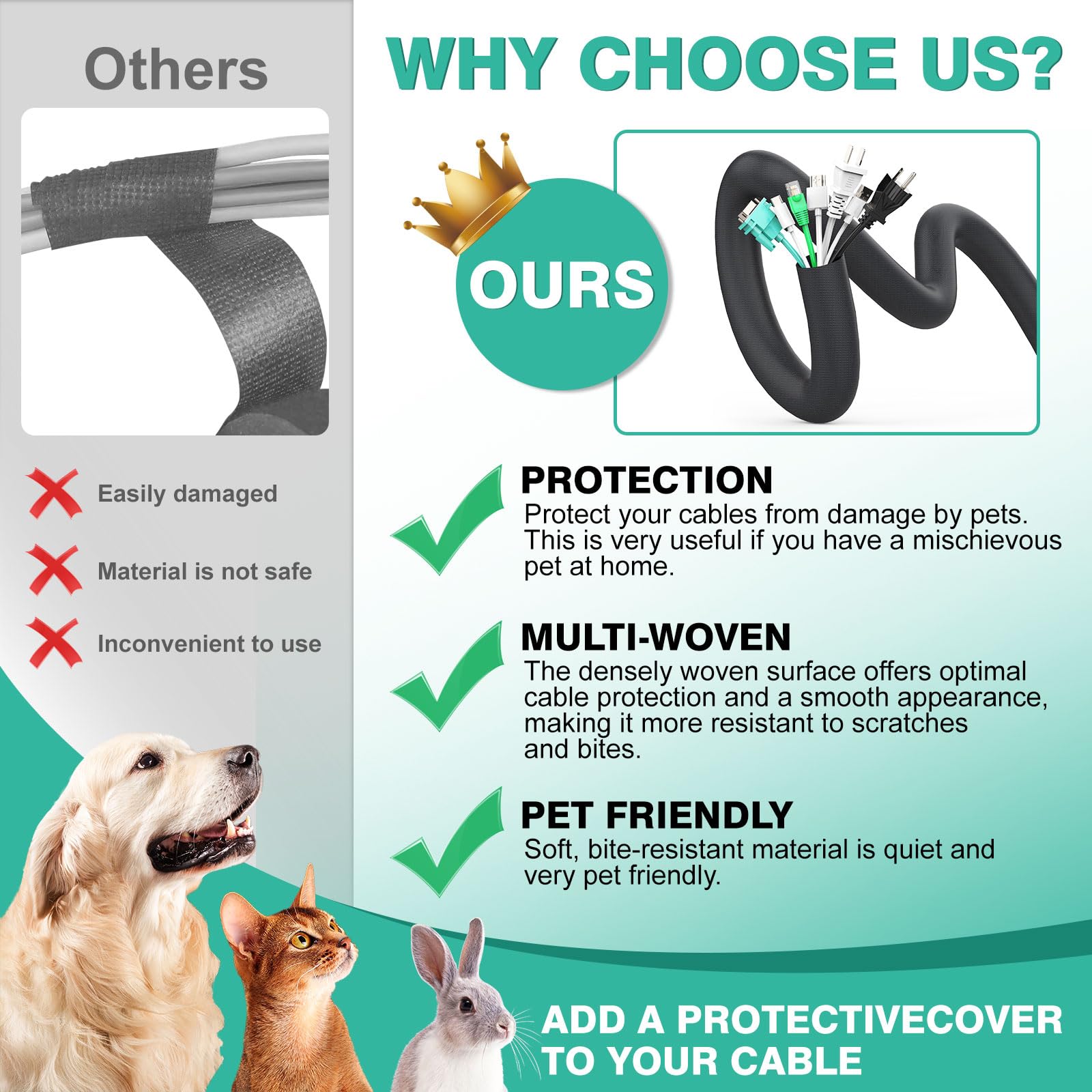 Uomtfai Dog And Cat Cord Protector 10Ft   3/8Inch, Flexible Cable Sleeve For Easy Cord Management, Protects Cables From Pets Che