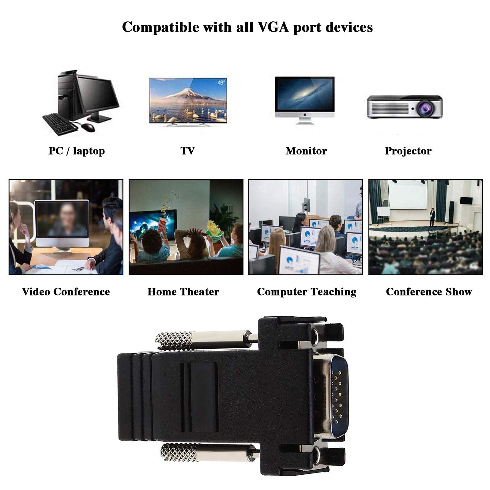 Micro Traders 4Pcs Vga 15 Pins Male To Rj45 Network Converter Adapters Video Signal Transmission Expansion Via Cat5 Cat6 Etherne