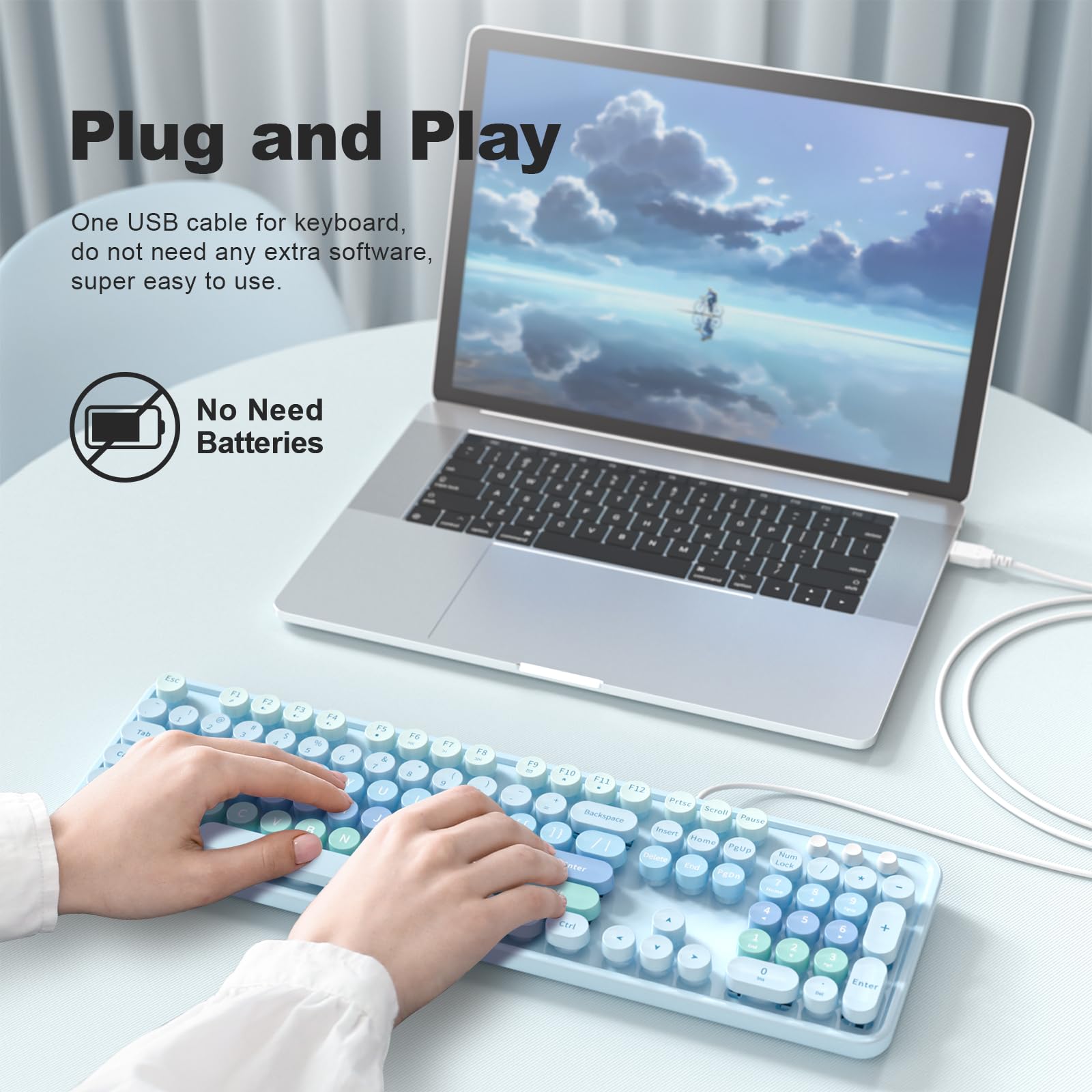 Atelus Large Print Keyboard, Usb Wired Computer Keyboard With Retro Keycaps, Numeric Keypad And Media Hotkey For Office Desktop