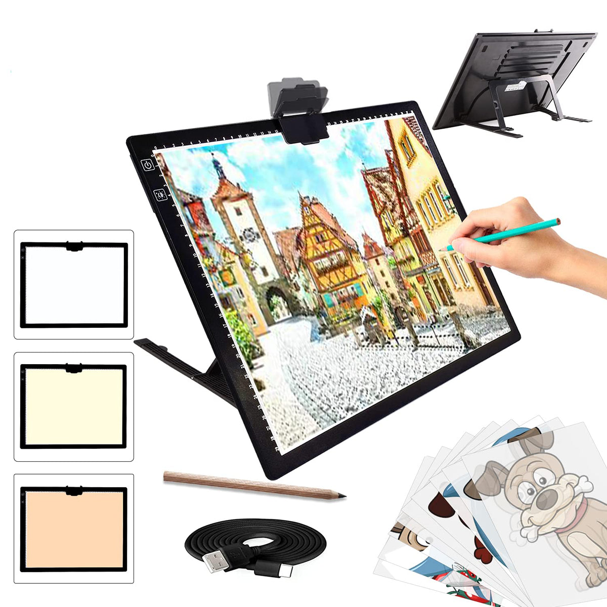 A3 Light Pad, Toheto Wireless Battery Powered Light Box 3 Colors Stepless Dimmable And 6 Levels Of Brightness Light Board For Tr