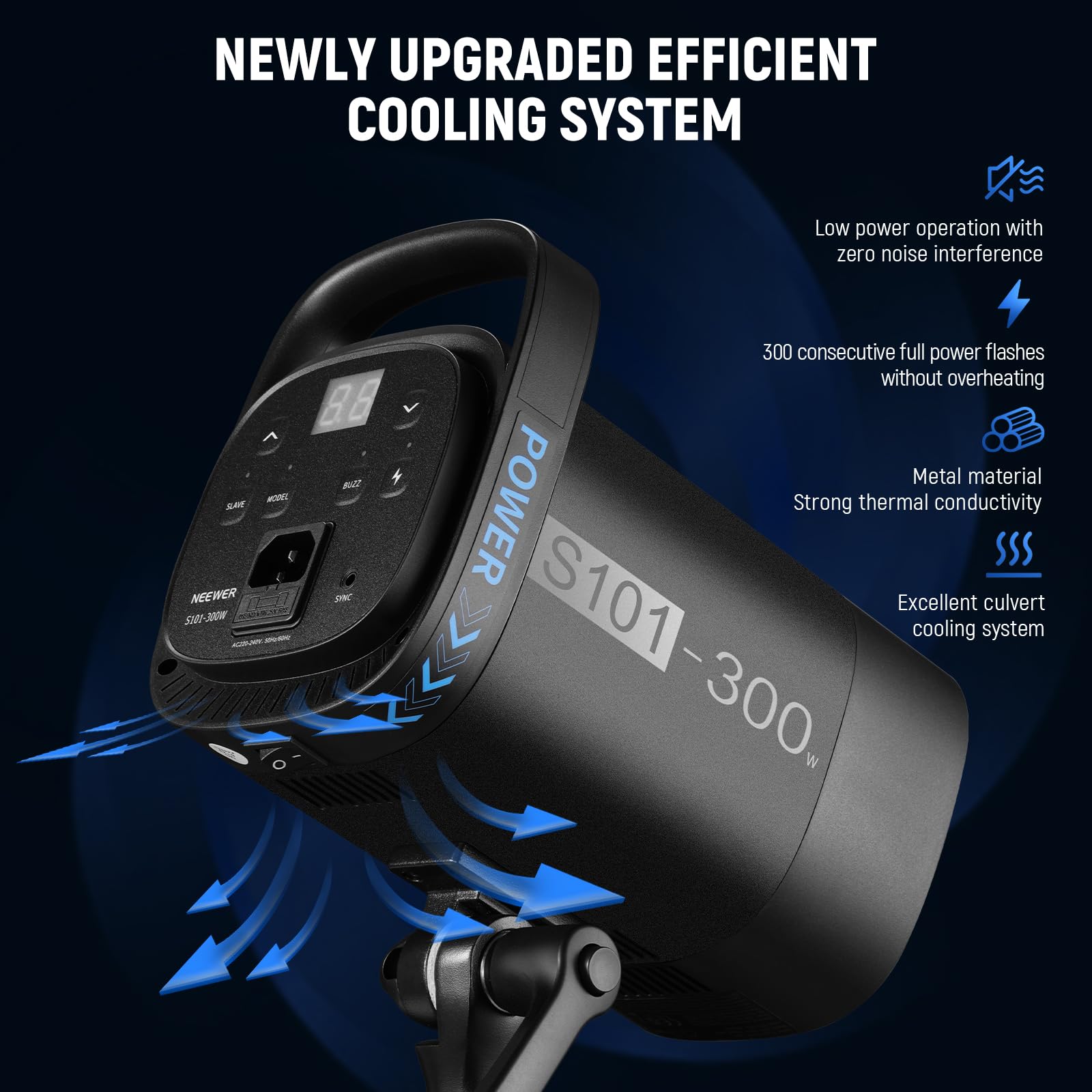 Neewer S101 300W Strobe Flash Light With 9 Levels 150W Modeling Lamp, 300Ws Gn58 5600K With Standard Bowens Mount Reflector, S1/