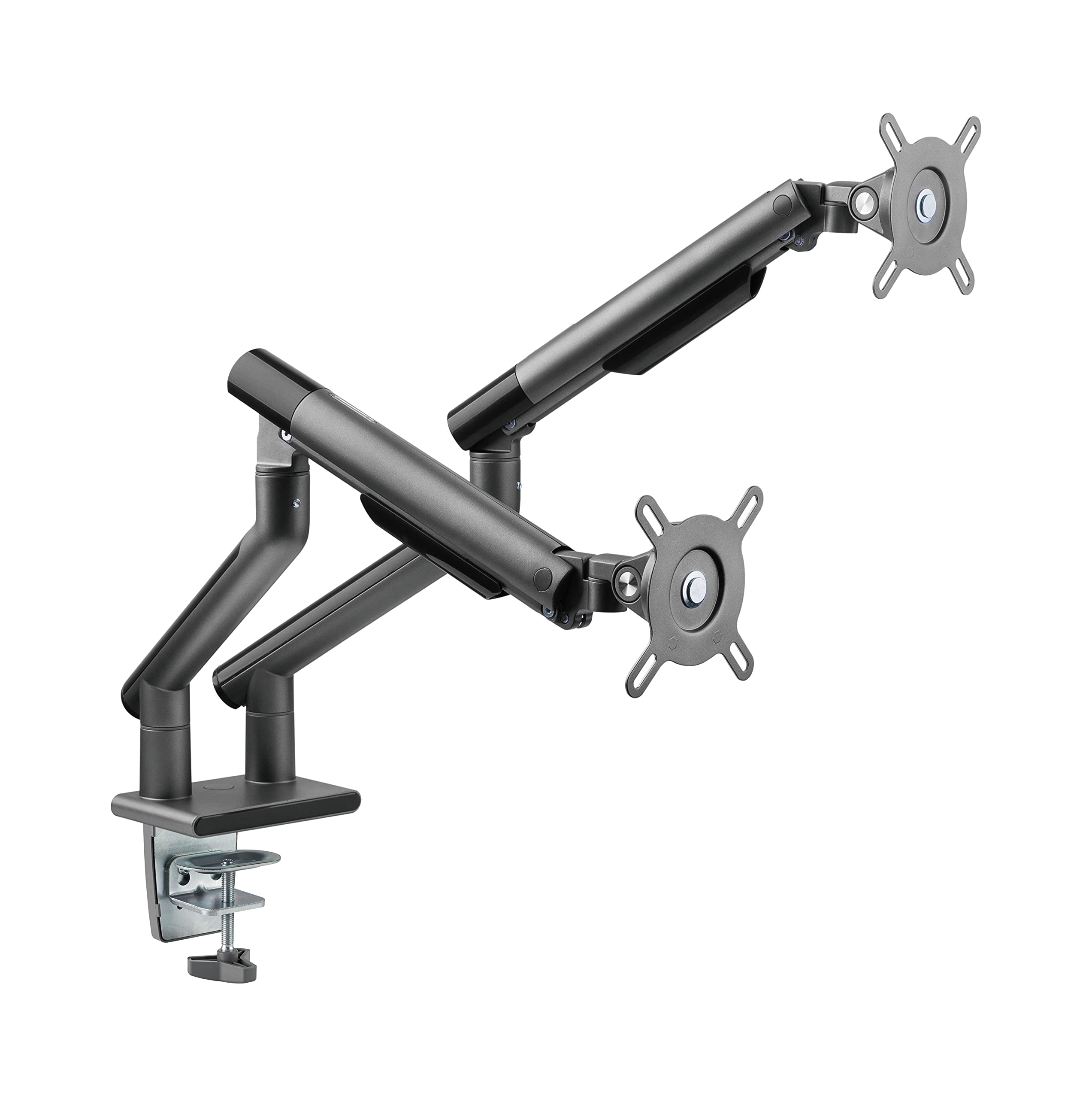 POUT E12 Dual Monitor Arm Mount Stand - Adjustable Full Motion Desk Mount for 17-32 Screens, Supports 4-22lbs per Arm, VESA 75x7