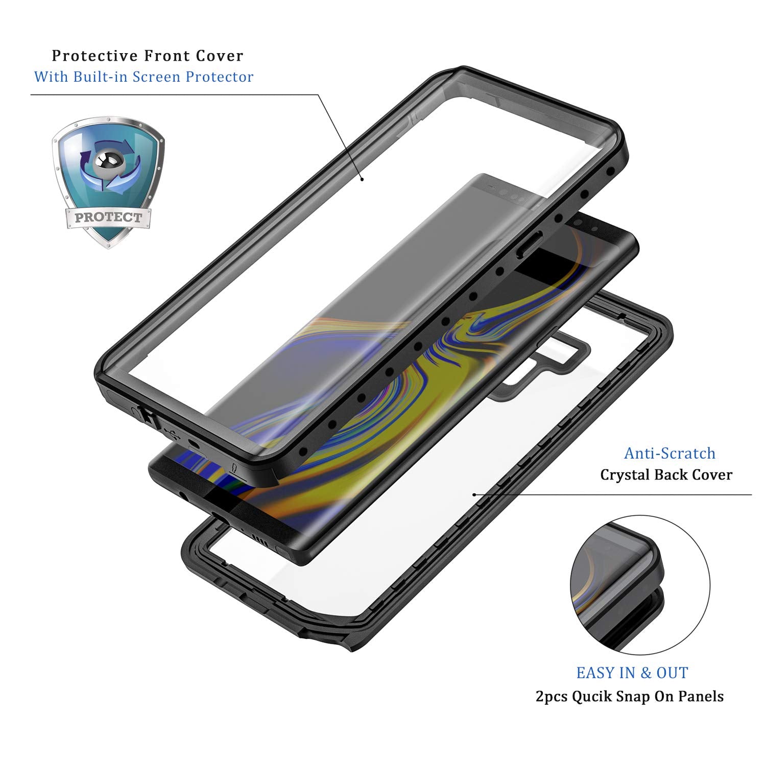 Lanhiem For Galaxy Note 9 Phone Case, Ip68 Waterproof Dustproof Shockproof Case With Built In Screen Protector, Full Body Underw