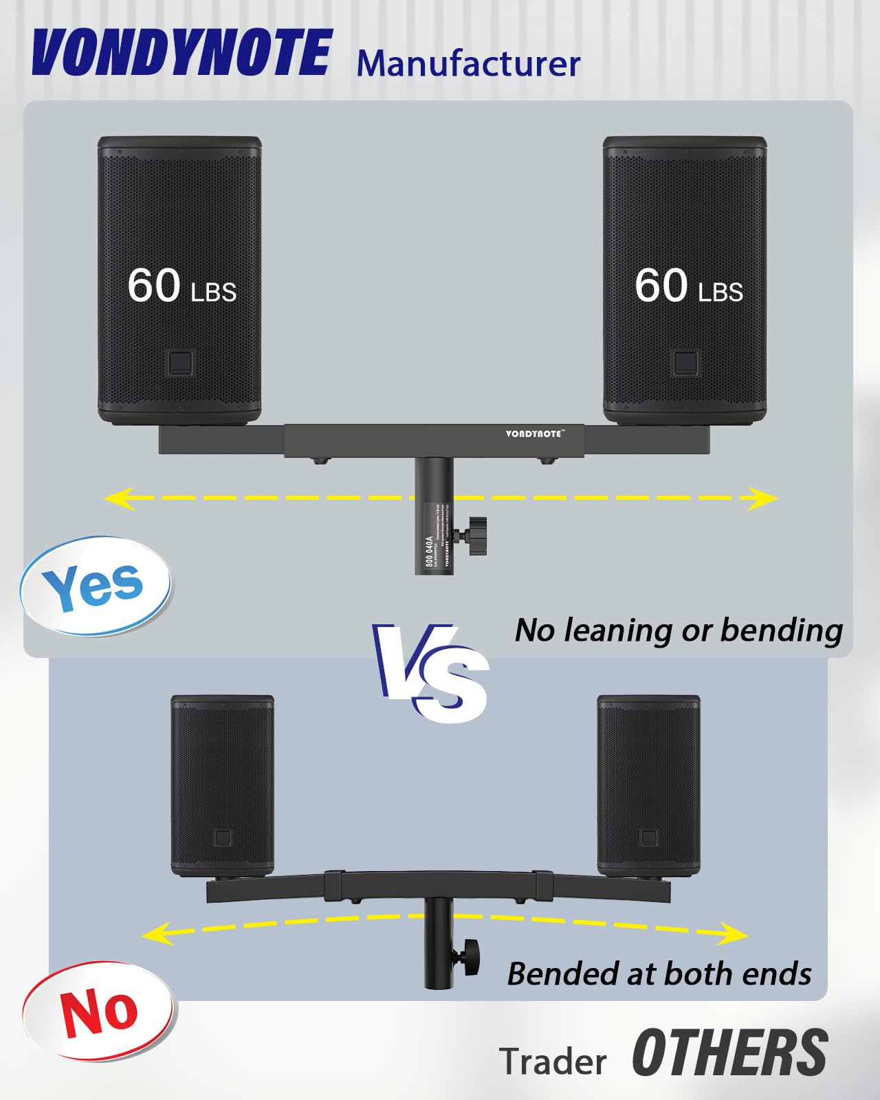 Vondynote Dual Speaker Mount Bar Mounting Fork Bracket Speaker Pole Width Adjustable, Single
