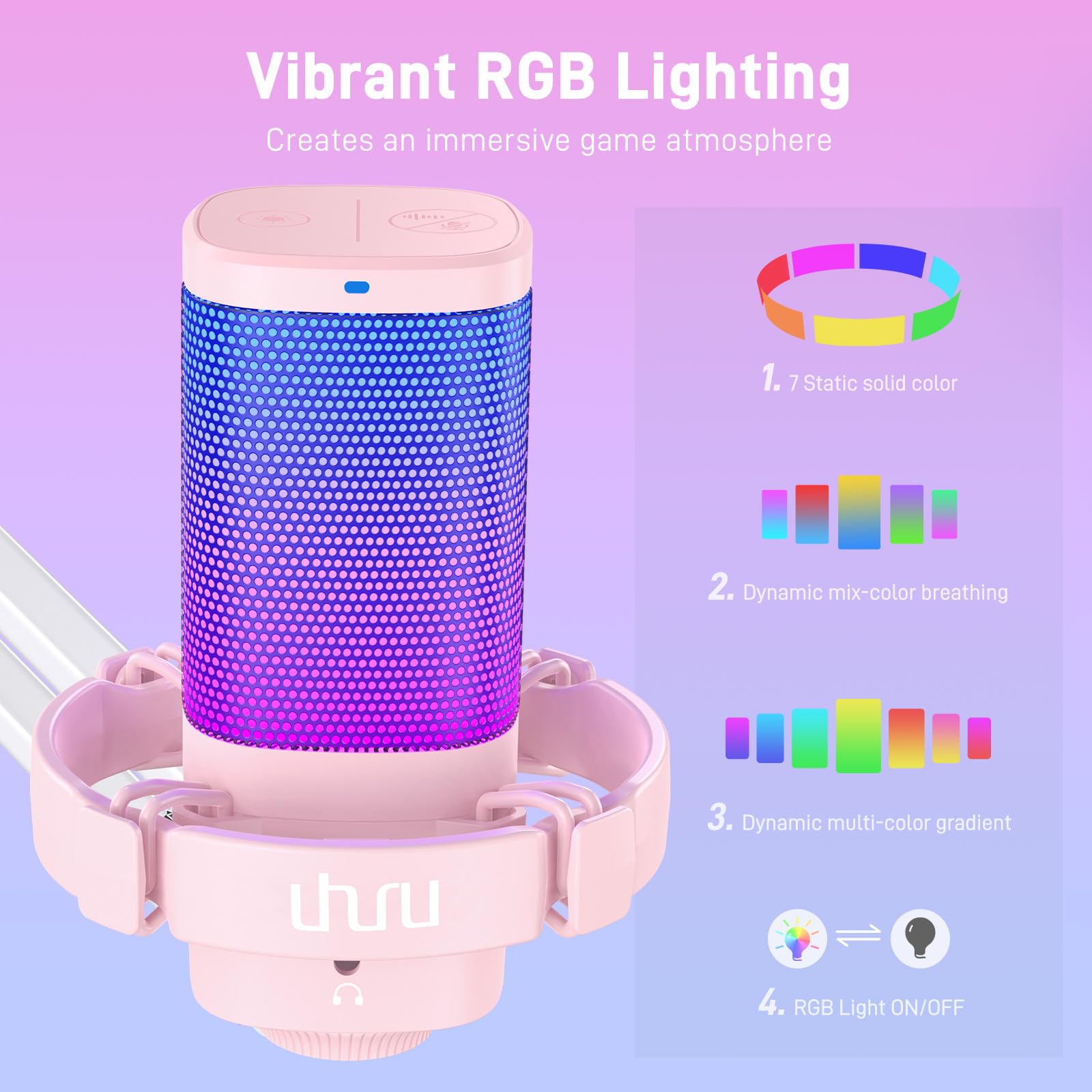 Uhuru Gaming Usb Microphone For Pc: Streaming Computer Mic With Noise Cancellation   Condenser Mic With Controllable Rgb For Gam