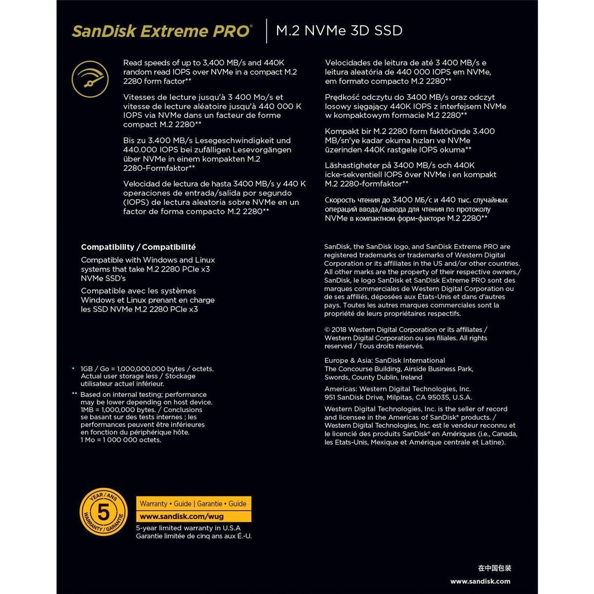 Sandisk Extreme Pro M2 Nvme 3D Ssd   500Gb