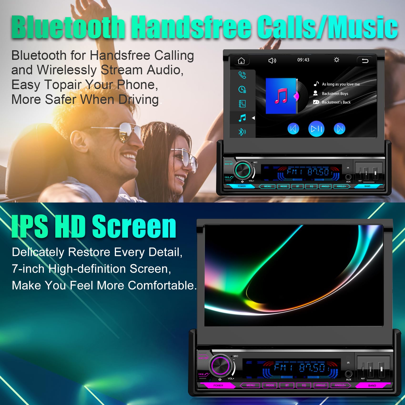 (Motorized&Hd Screen) Single Din Apple Carplay Car Stereo With Android Auto   7 Inch Flip Out Touchscreen Car Radio With Bluetoo