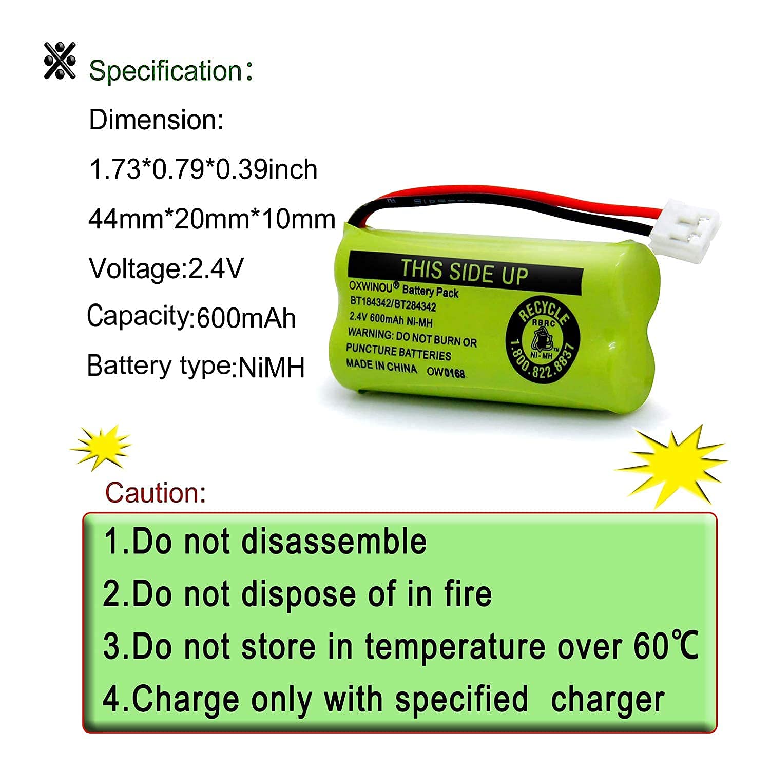 Oxwinou 2.4V Bt184342 Bt284342 Bt18433 Bt28433 Bt183348 Bt283348 Bt 1011 Replacement Battery Compatible With Phone Cs6209 Cs6219