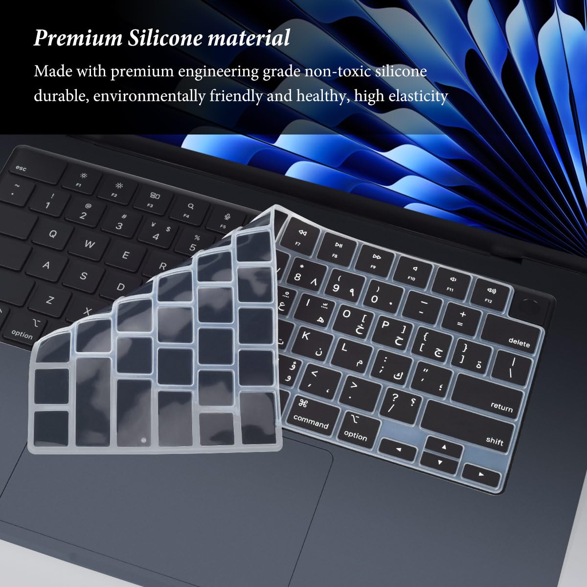 Arabic Keyboard Cover Skin Compatible With Apple 2024 2023 2022 Macbook Air Laptop With M3 M2 Chip 15.3 Inch A3114 A2941/Macbook