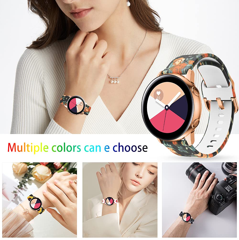 Toolaik 20Mm Silicone Floral Watch Bands, Compatible With Samsung Galaxy Watch 7 6 5 4 Active 2/3/4/5, 40Mm/44Mm Band For Women